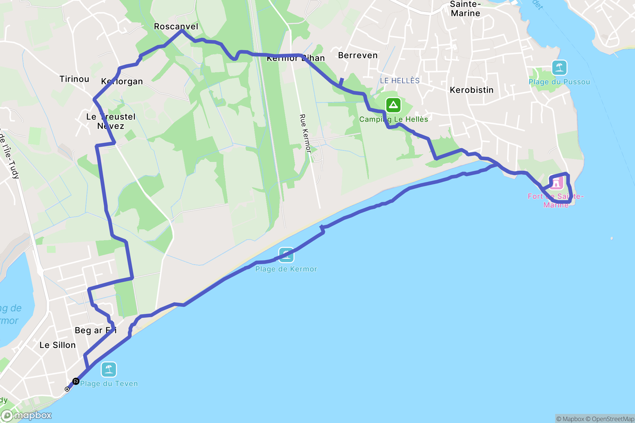 Île-Tudy : carte du parcours de randonnée - France