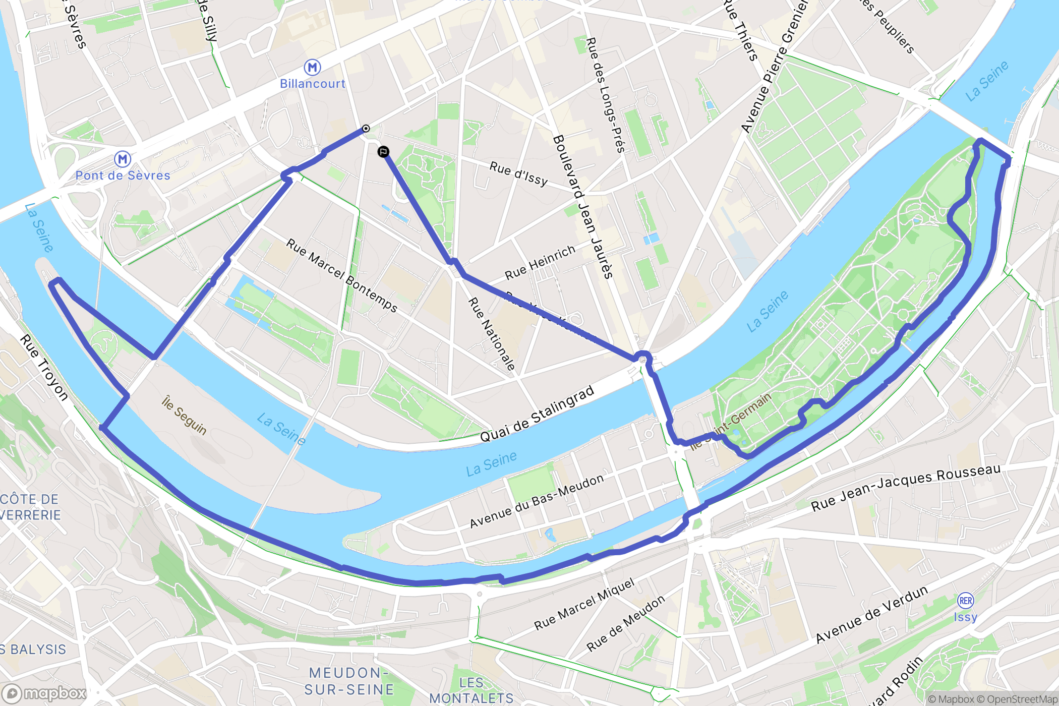 Boulogne-Billancourt : carte du parcours de randonnée - France