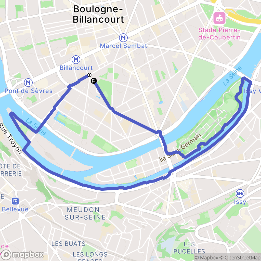 Boulogne-Billancourt : carte du parcours de randonnée - France