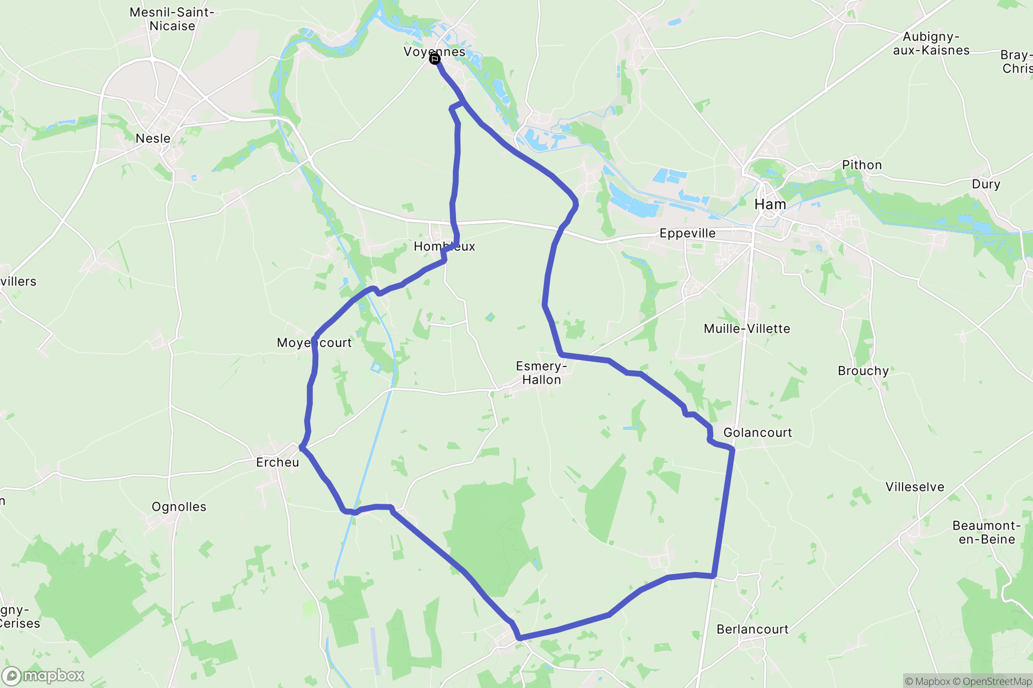 Voyennes : carte du parcours de randonnée - France
