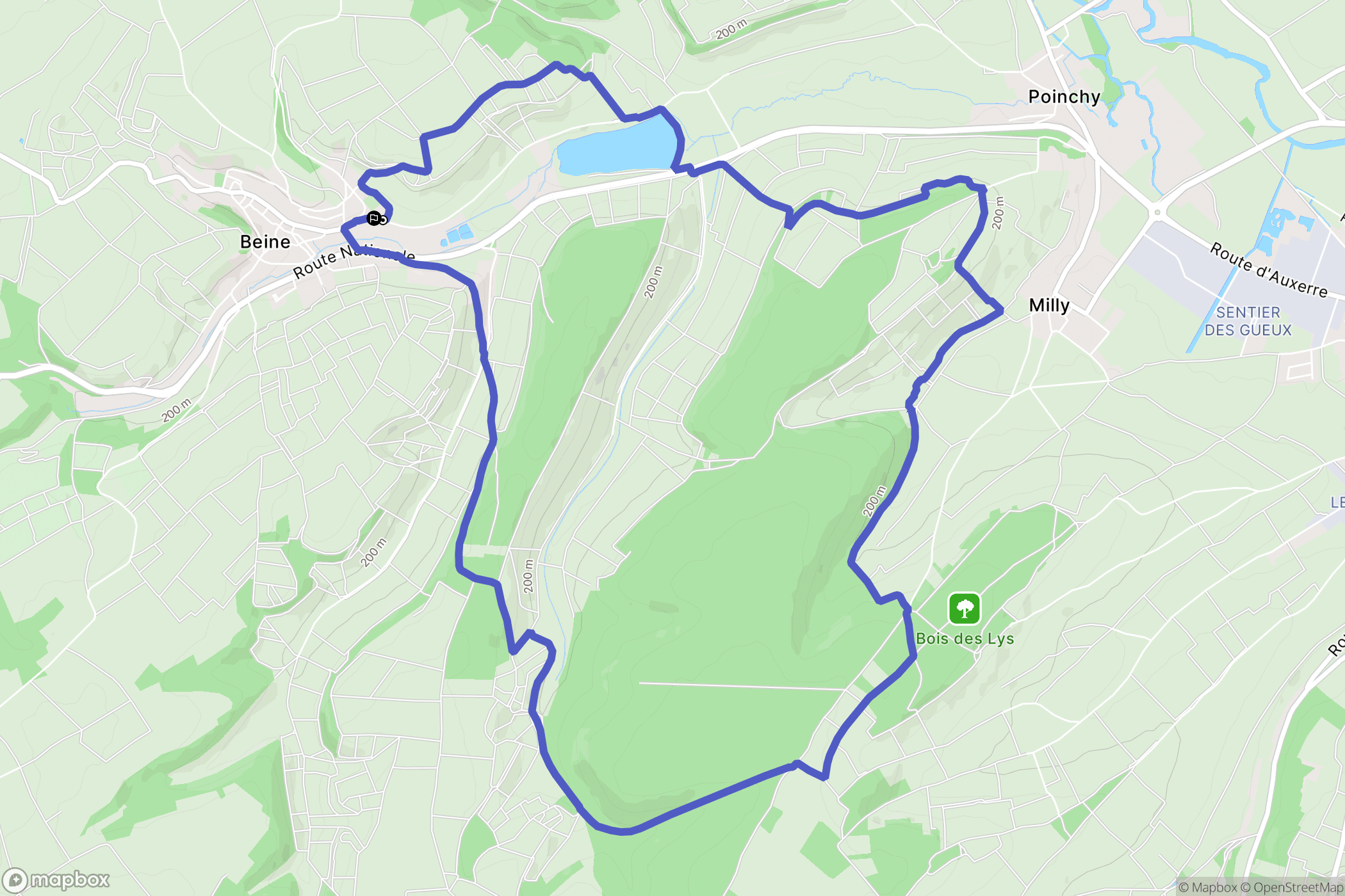 Beine : carte du parcours de randonnée - France