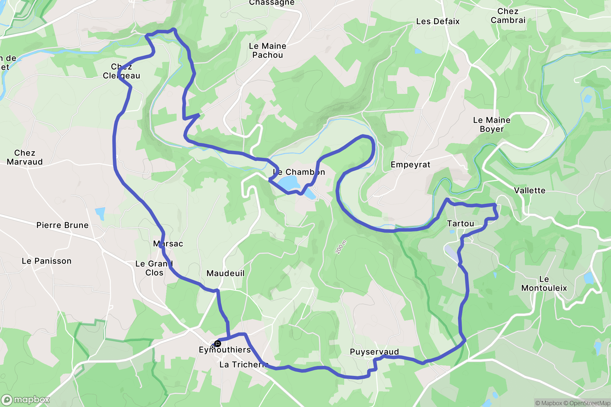 Eymouthiers : carte du parcours de randonnée - France