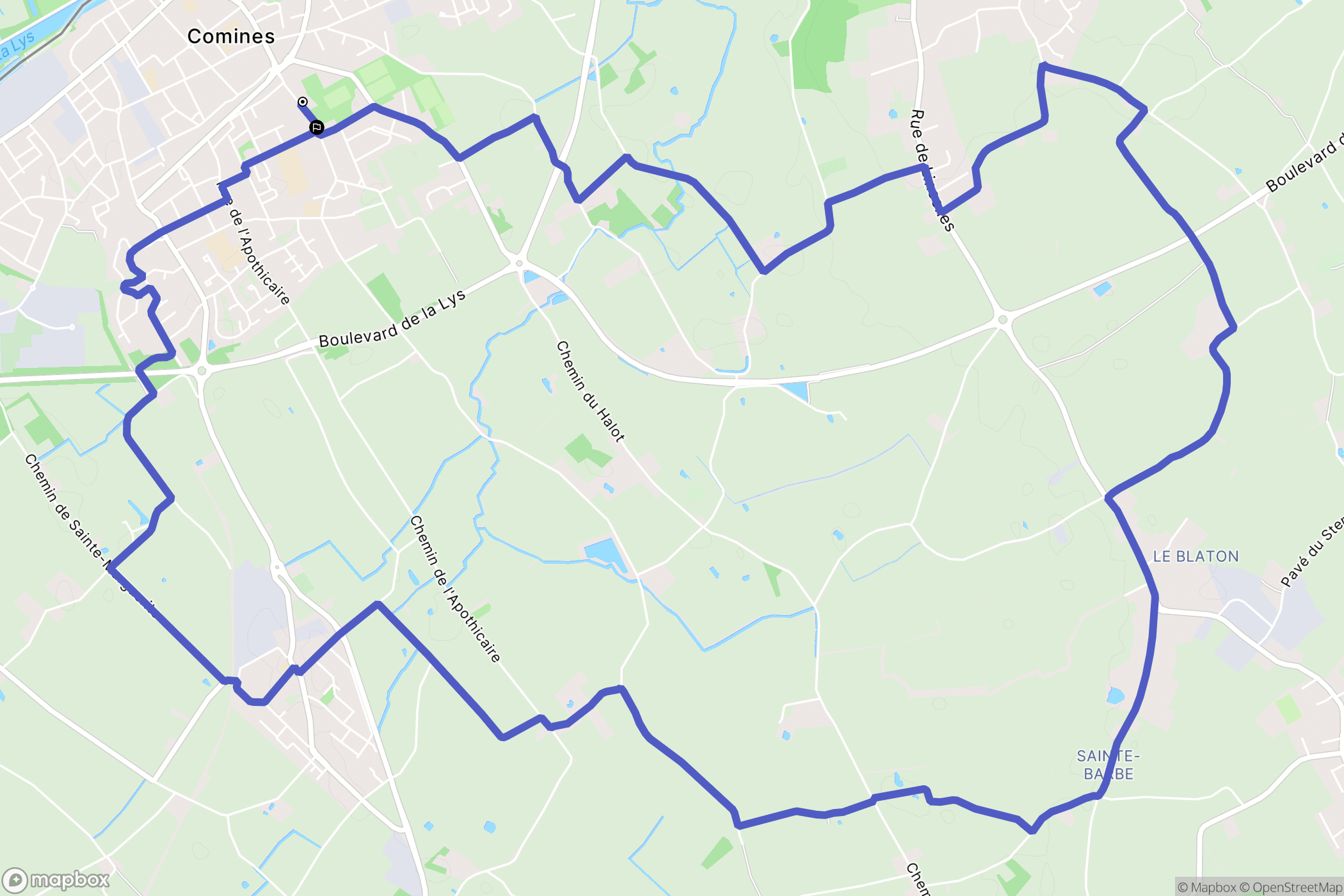 Comines : carte du parcours de randonnée - France