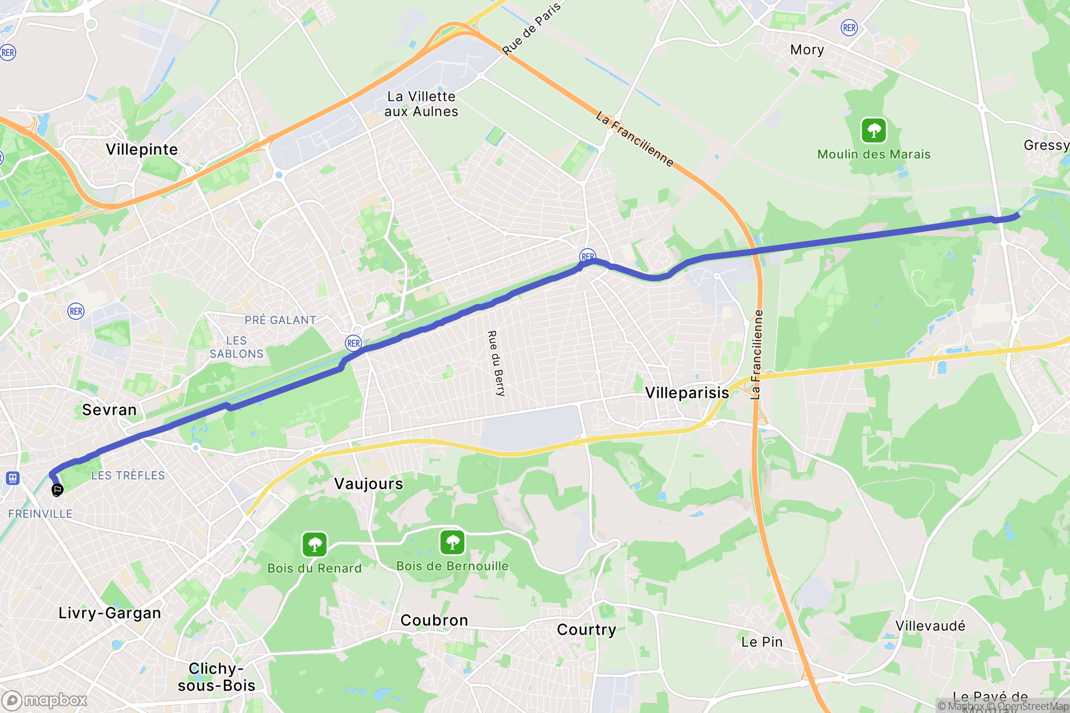Sevran : carte du parcours de randonnée - France
