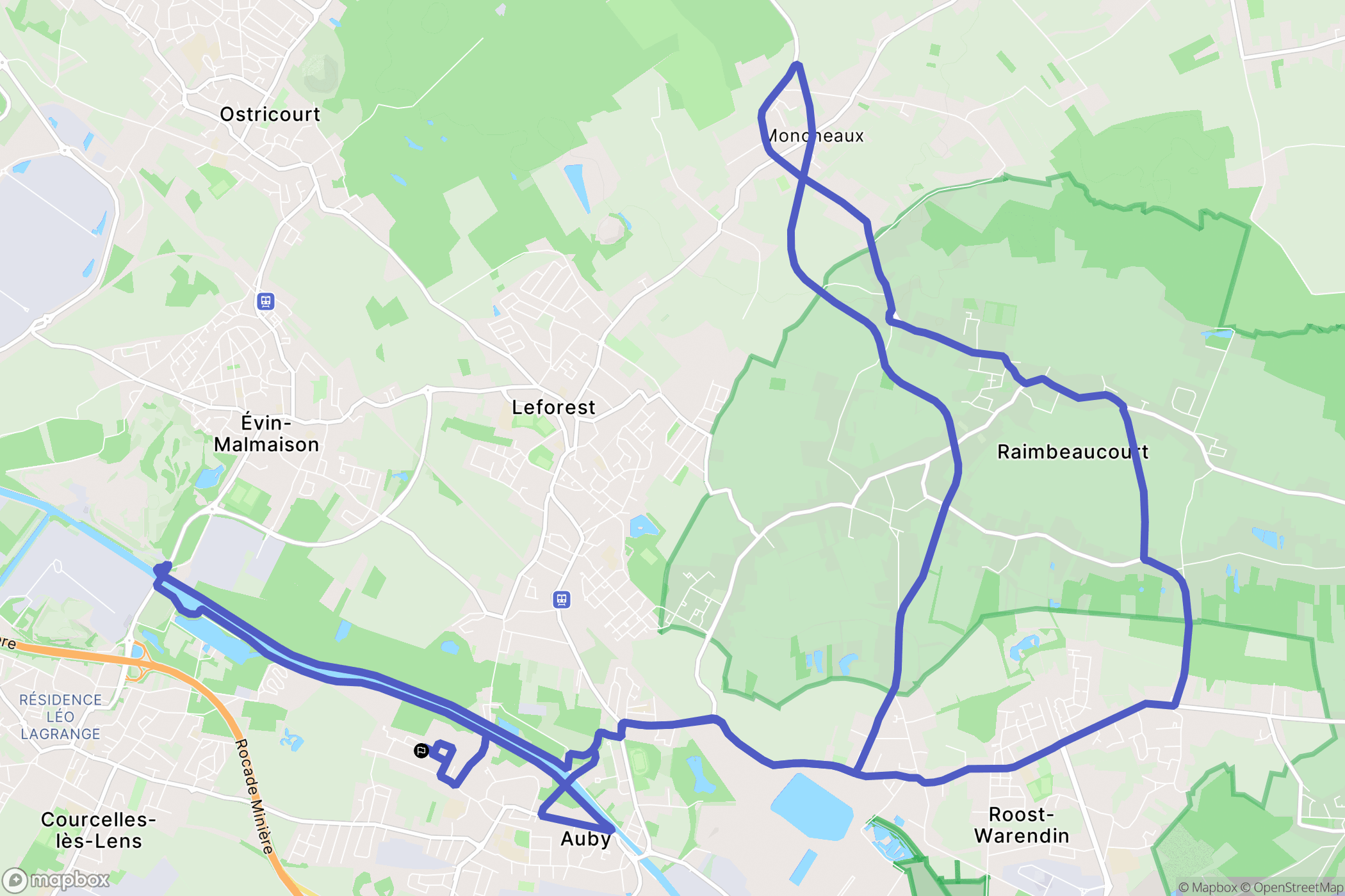 Auby : carte du parcours de randonnée - France