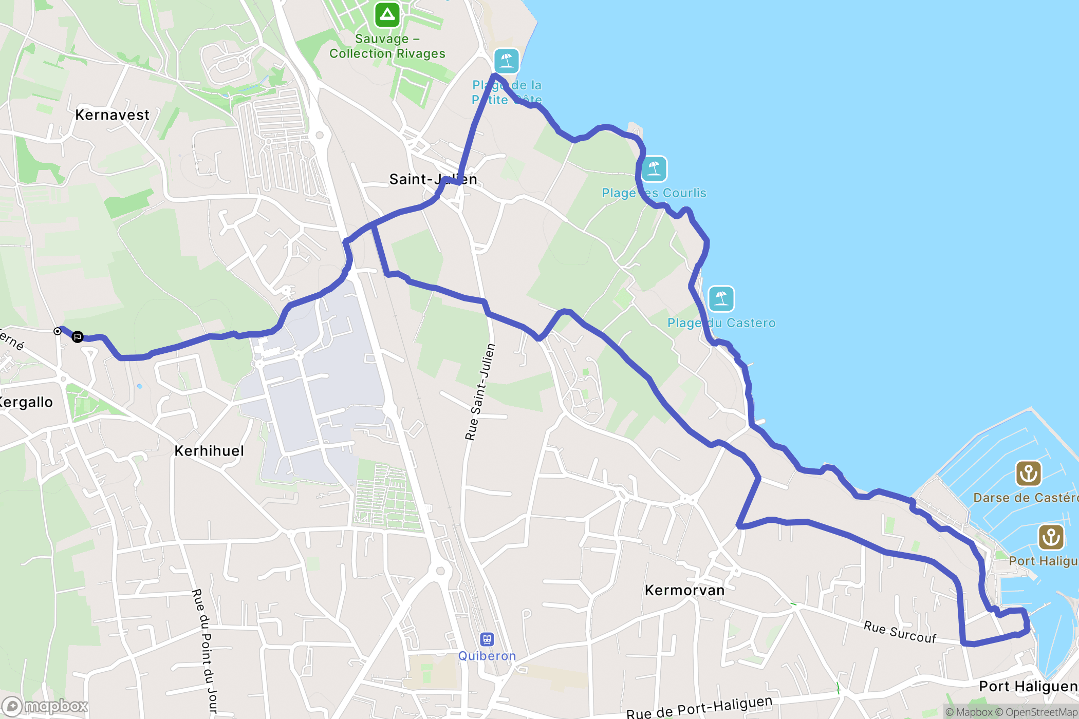 Quiberon : carte du parcours de randonnée - France