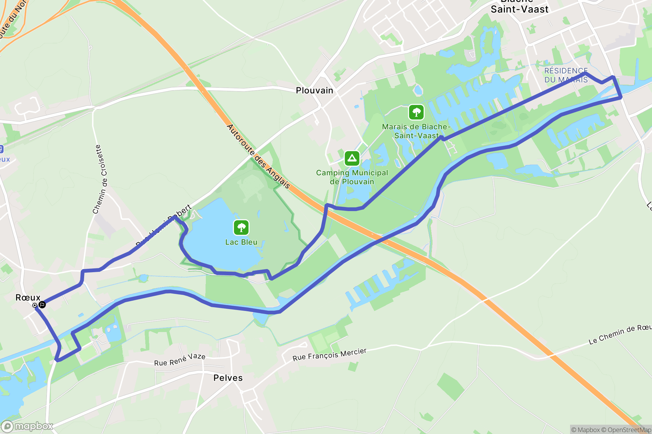 Rœux : carte du parcours de randonnée - France