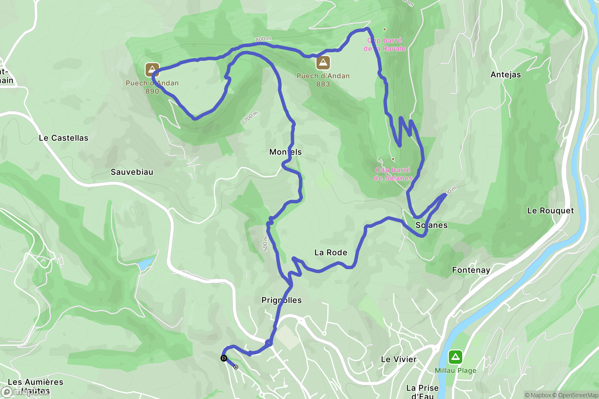 Millau : carte du parcours de randonnée - France