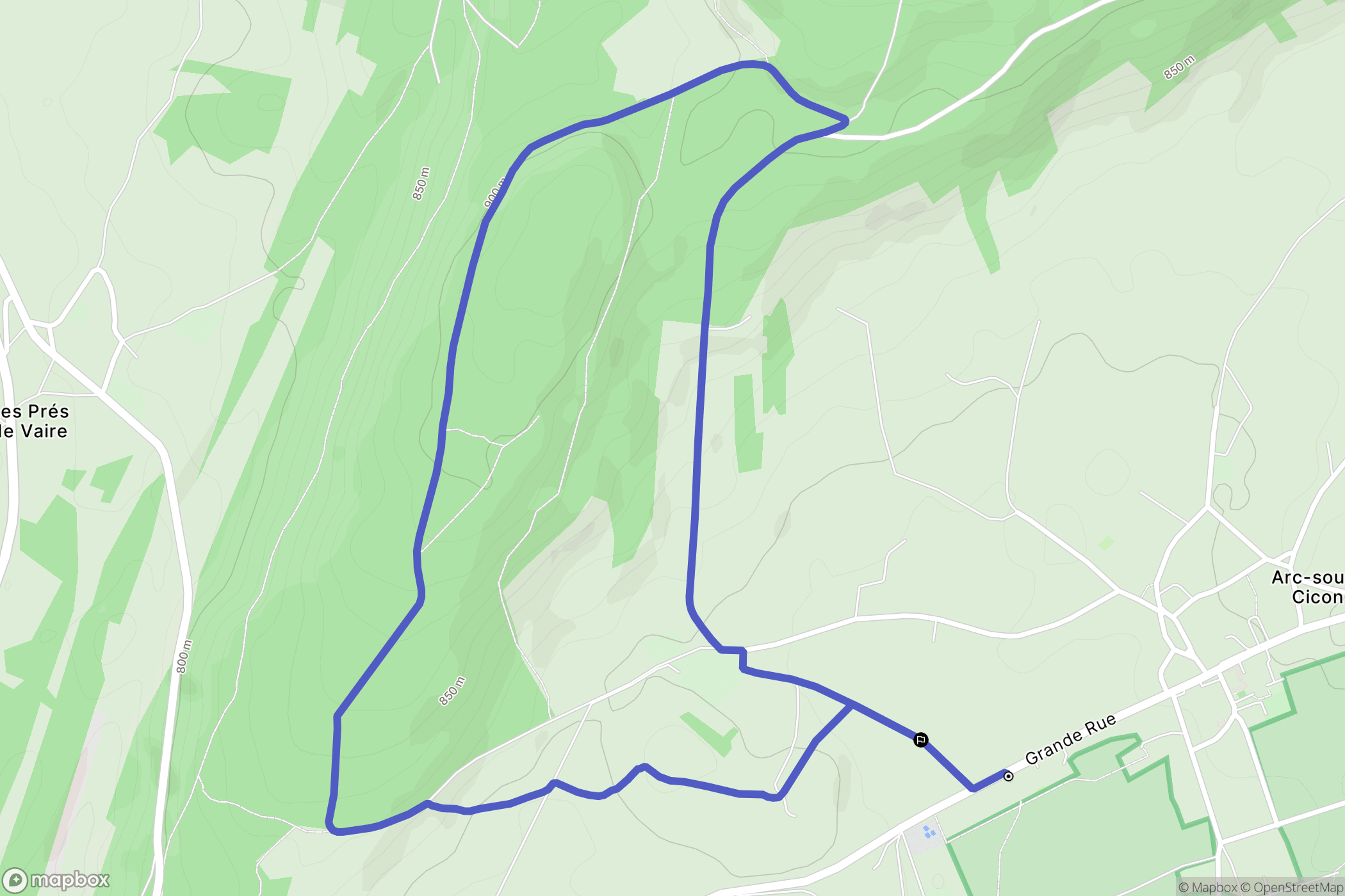 Arc-sous-Cicon : carte du parcours de randonnée - France