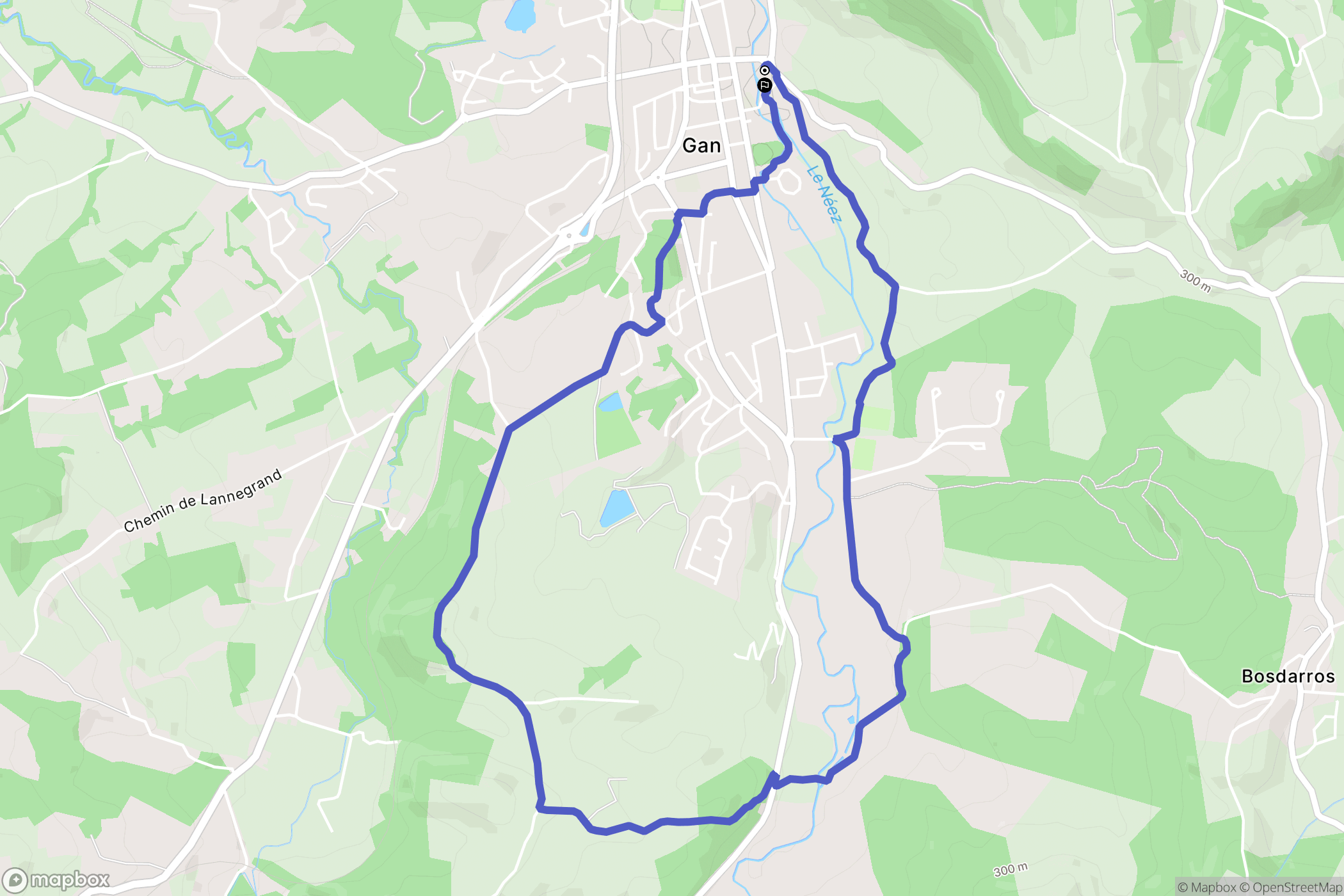 Gan : carte du parcours de randonnée - France