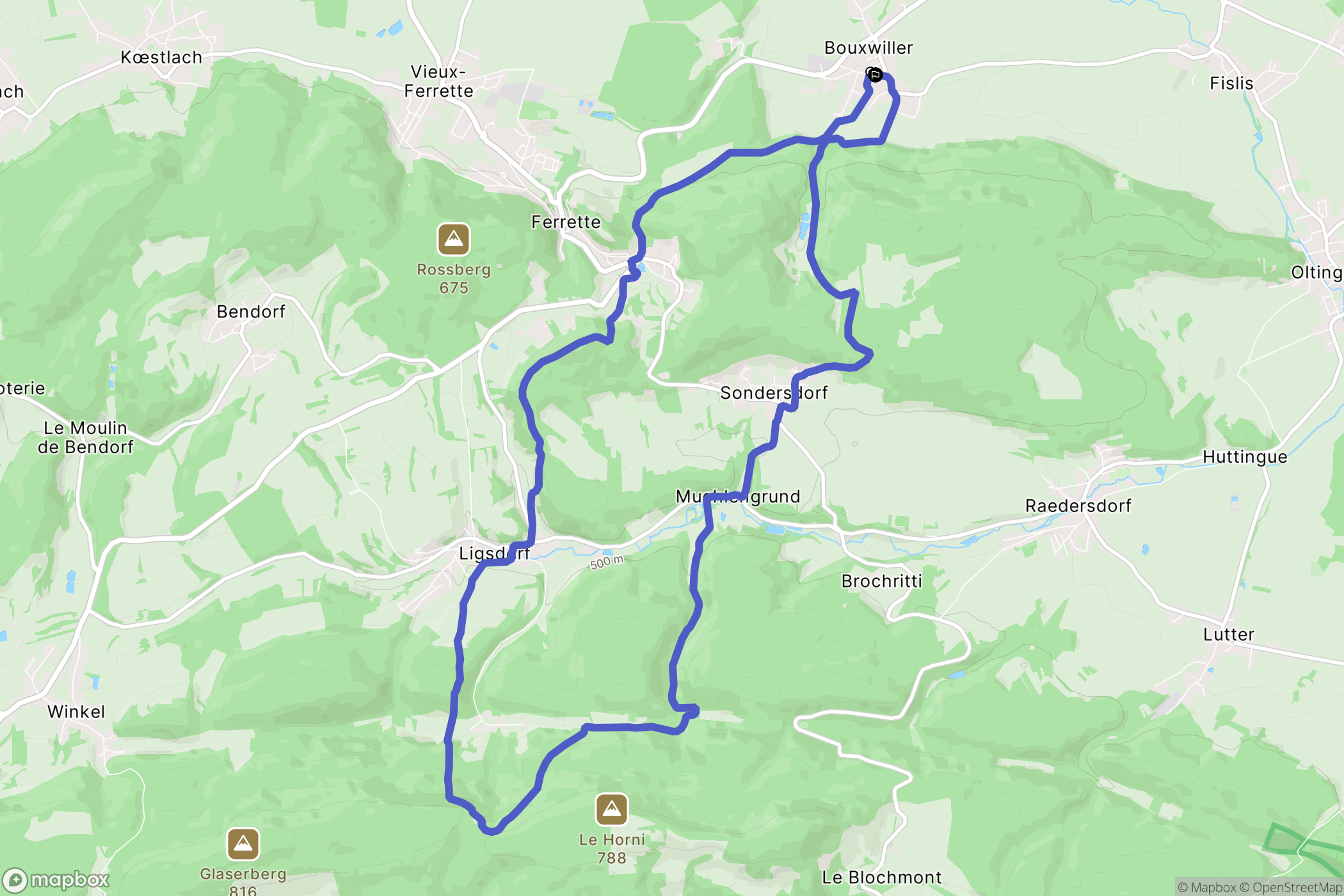 Bouxwiller : carte du parcours de randonnée - France