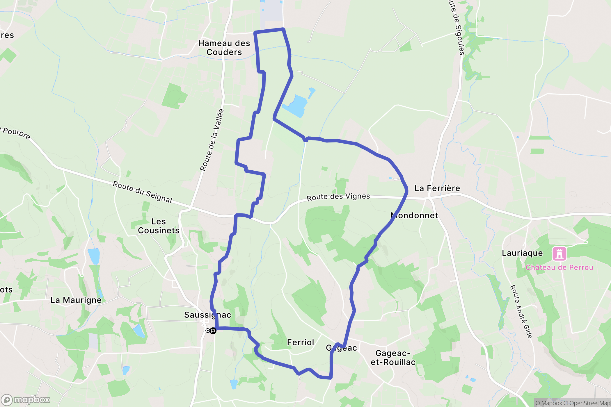 Saussignac : carte du parcours de randonnée - France