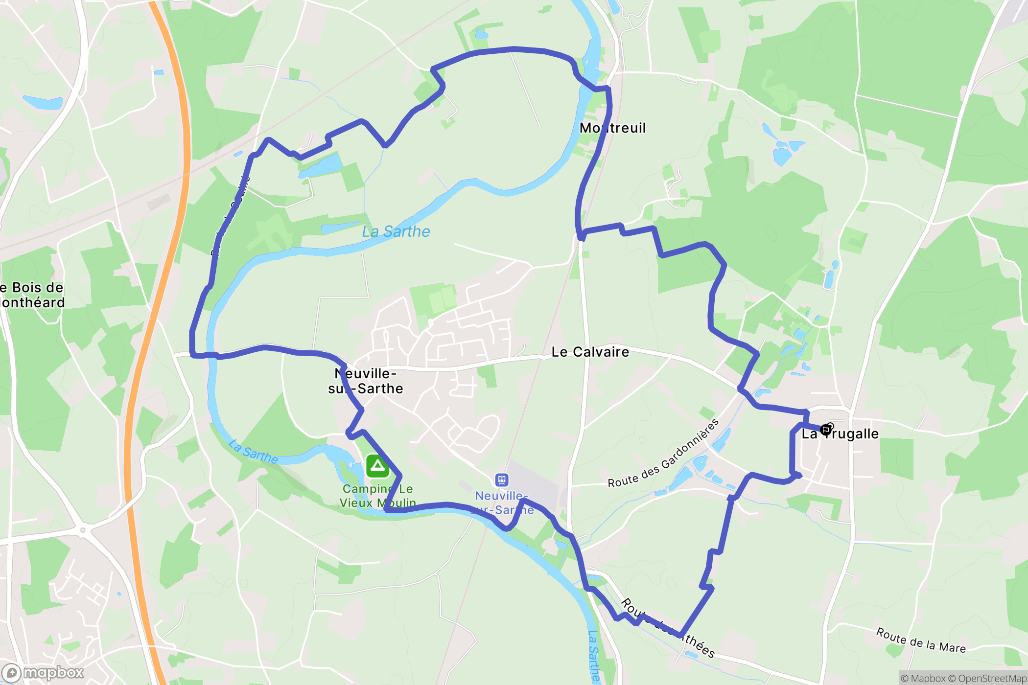 Neuville-sur-Sarthe : carte du parcours de randonnée - France
