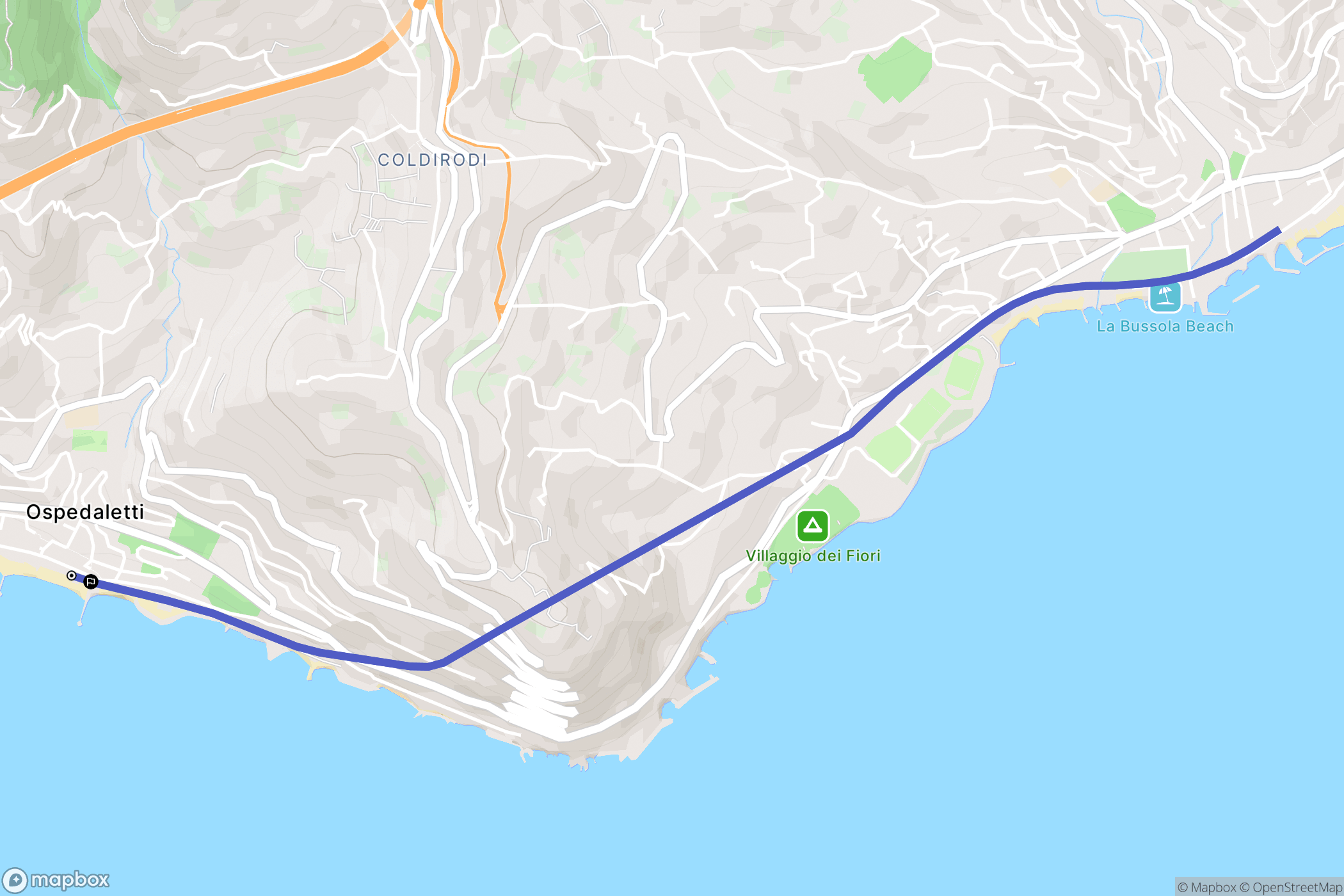 Ospedaletti : carte du parcours de randonnée - Italy