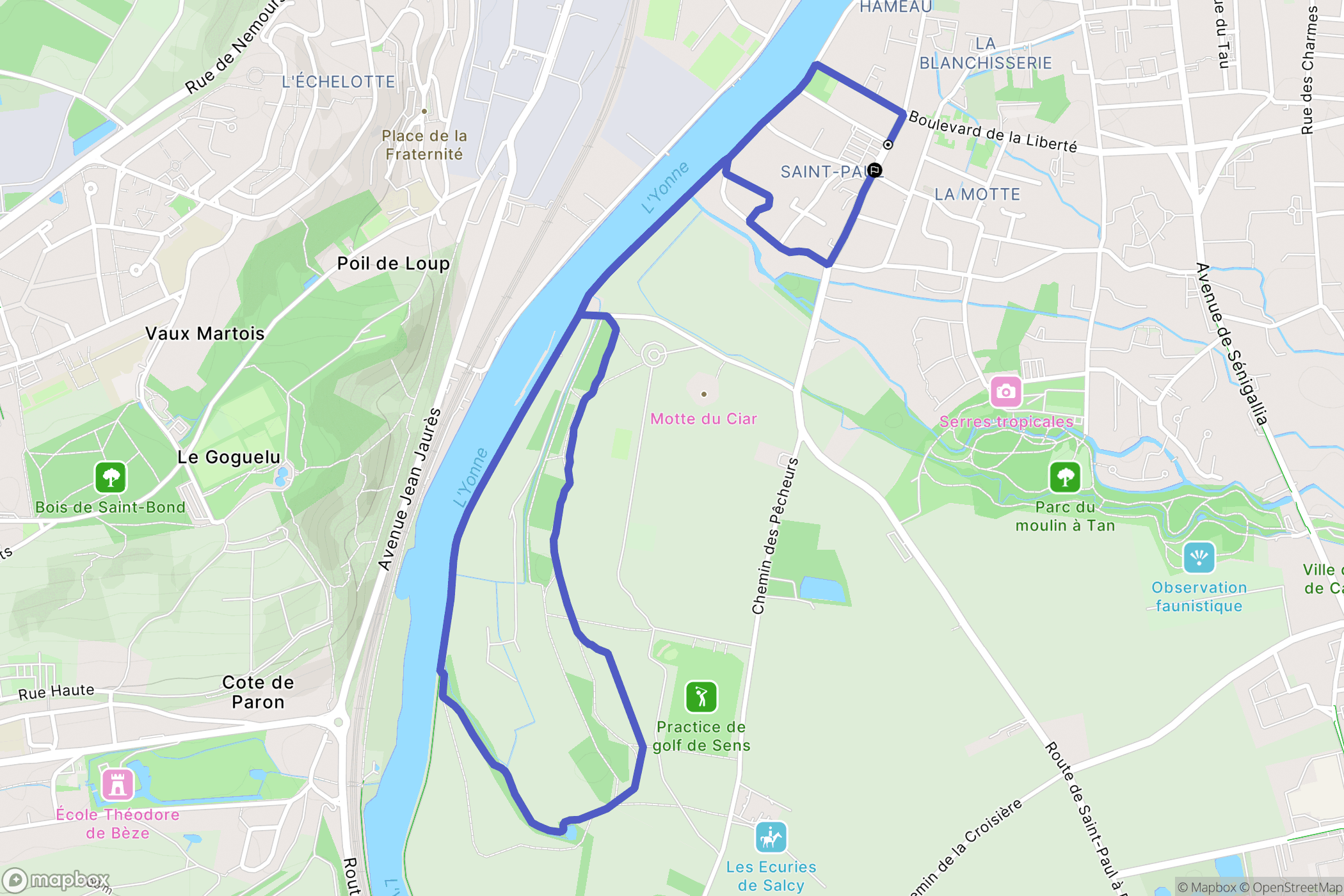 Sens : carte du parcours de randonnée - France