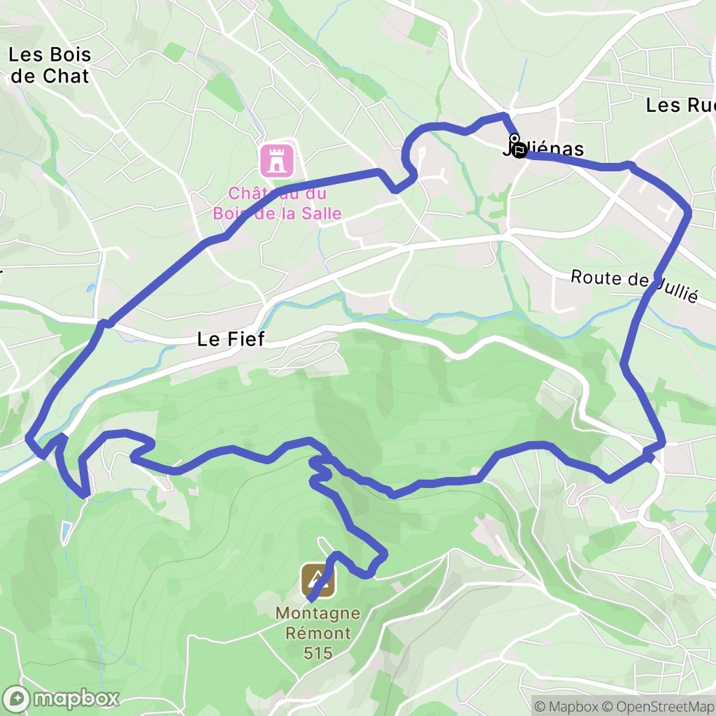 Juliénas : carte du parcours de randonnée - France