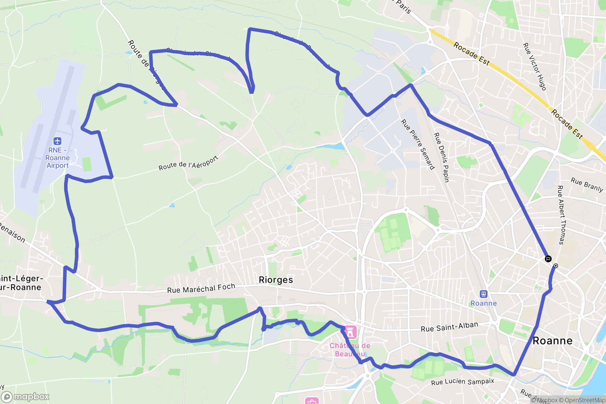 Roanne : carte du parcours de randonnée - France