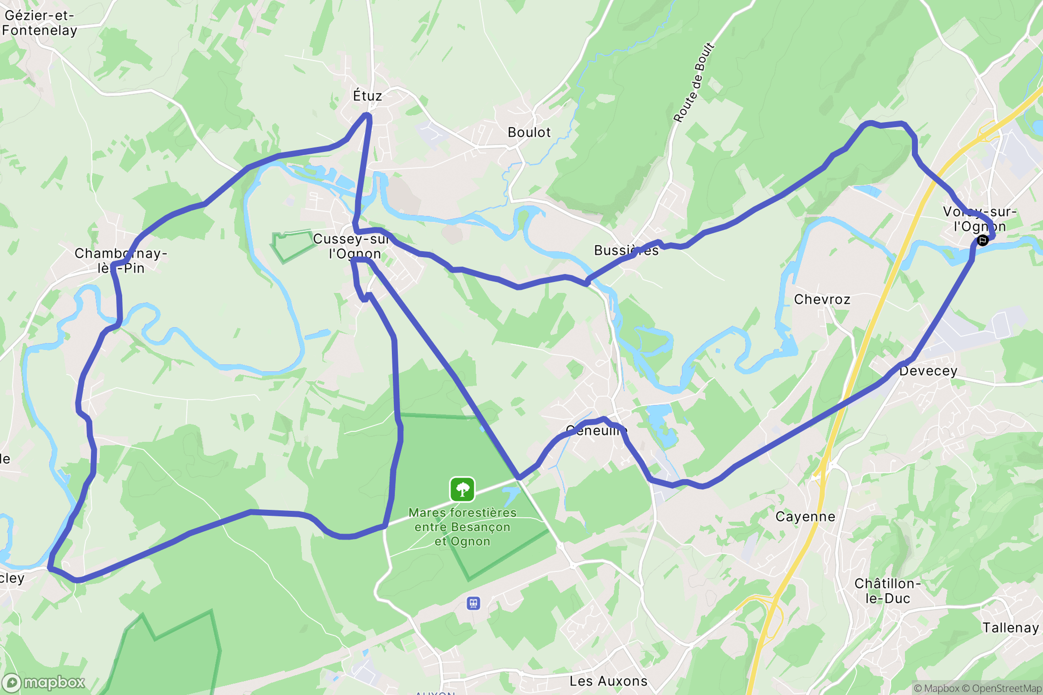 Voray sur L'ognon : carte du parcours de randonnée - France