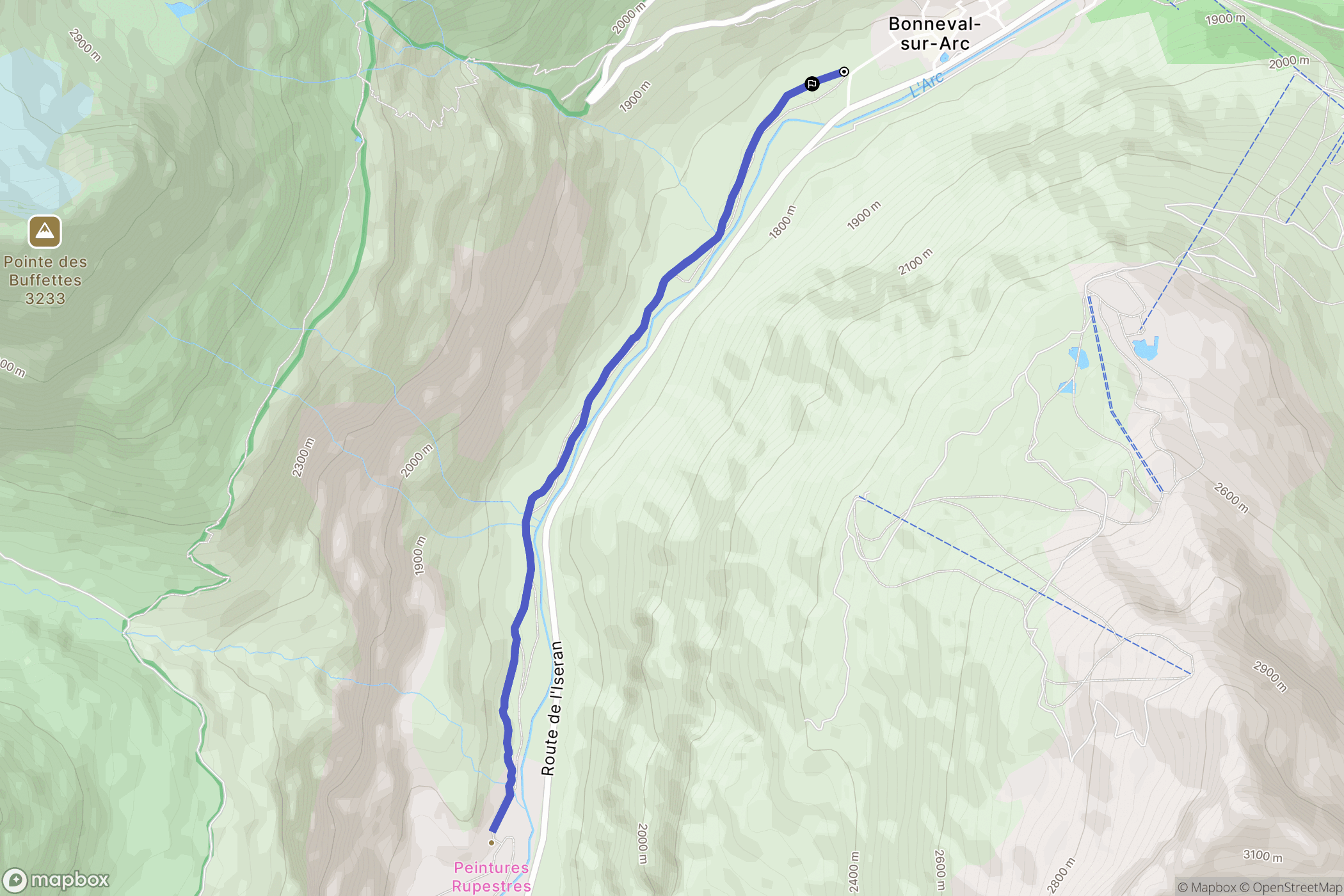 Bonneval-sur-Arc : carte du parcours de randonnée - France