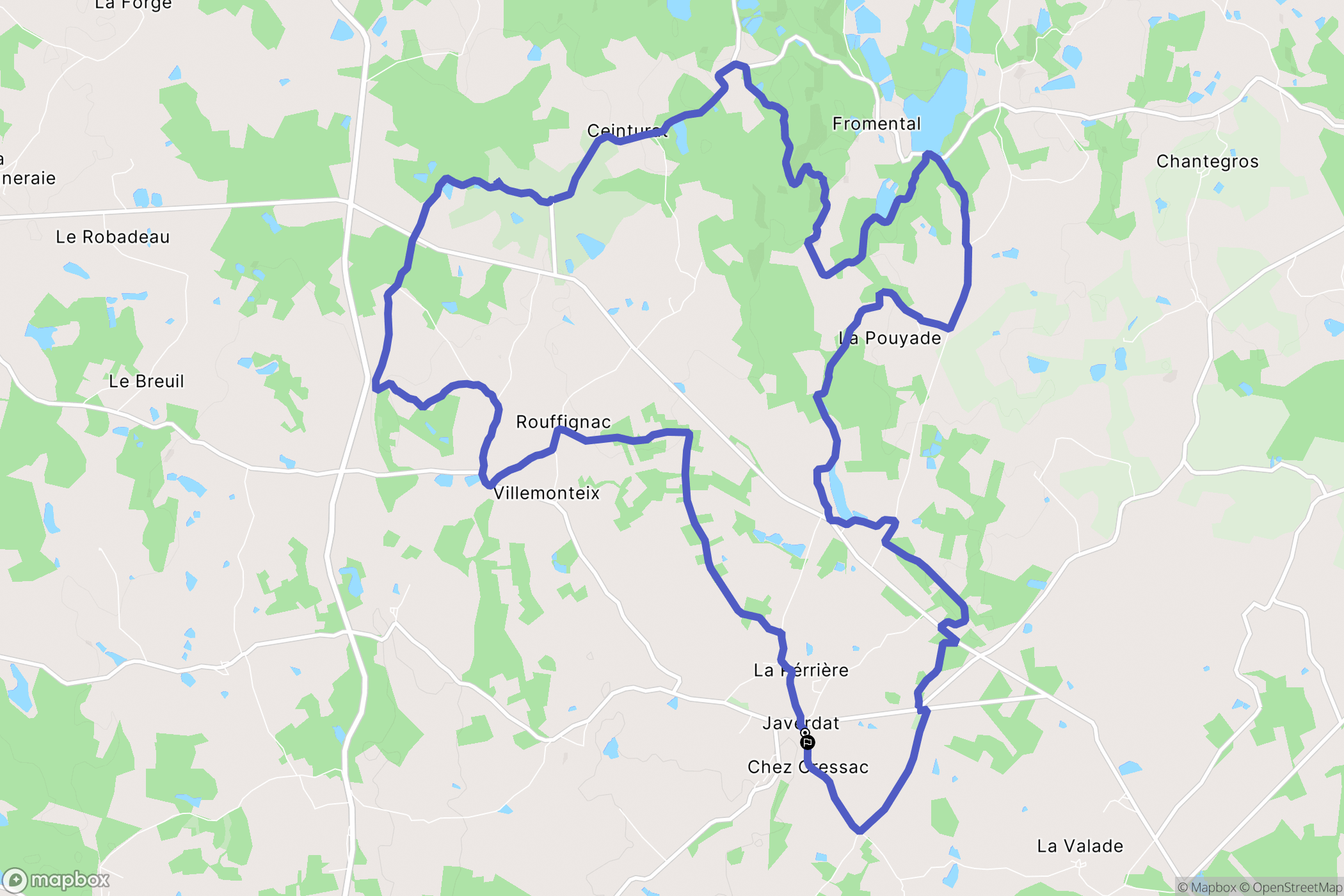 Javerdat : carte du parcours de randonnée - France