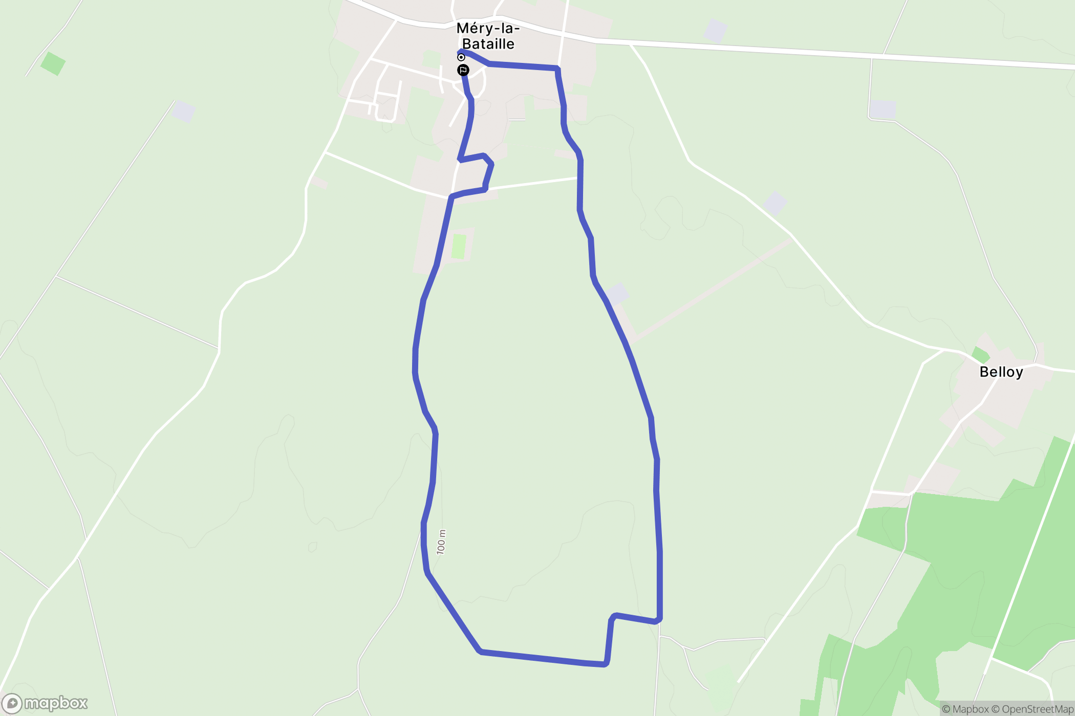 Méry la bataille : carte du parcours de randonnée - France
