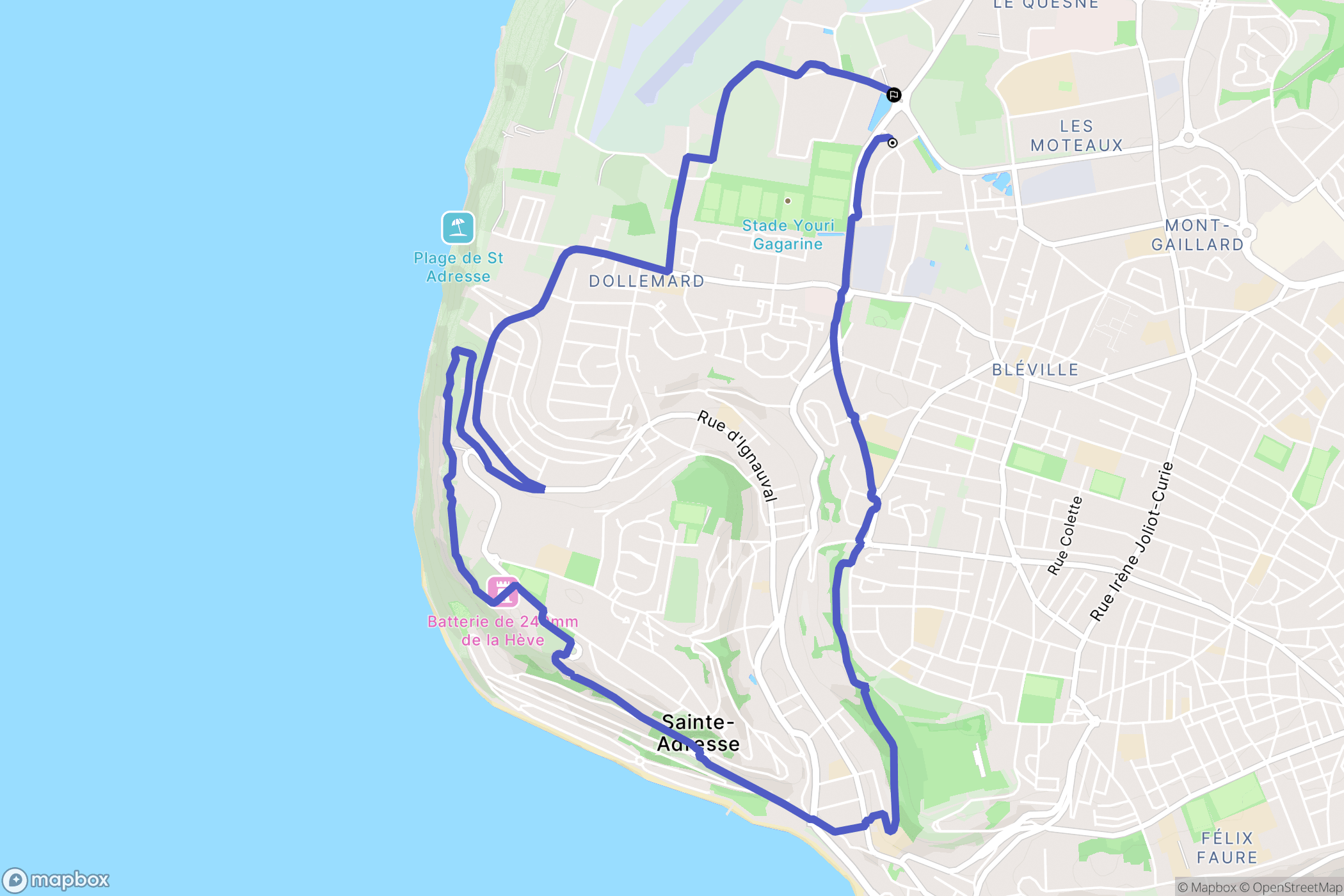 Le Havre : carte du parcours de randonnée - France