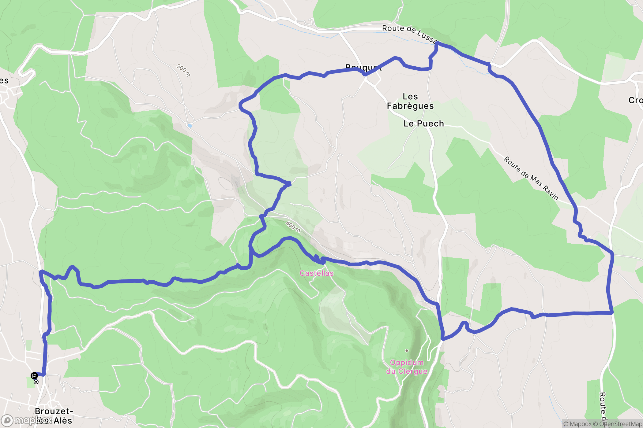 Brouzet-lès-Alès : carte du parcours de randonnée - France