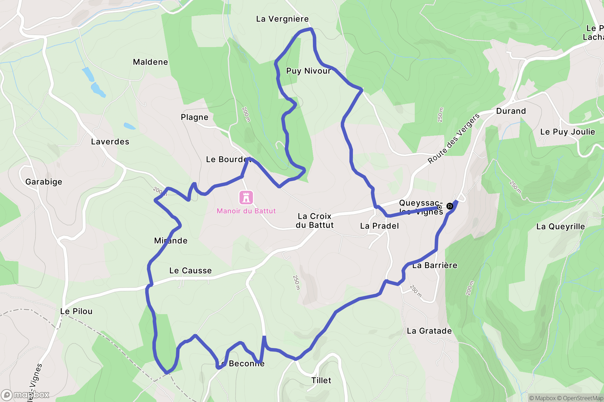 Queyssac-les-Vignes : carte du parcours de randonnée - France