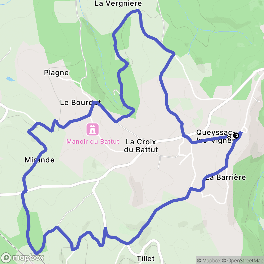 Queyssac-les-Vignes : carte du parcours de randonnée - France