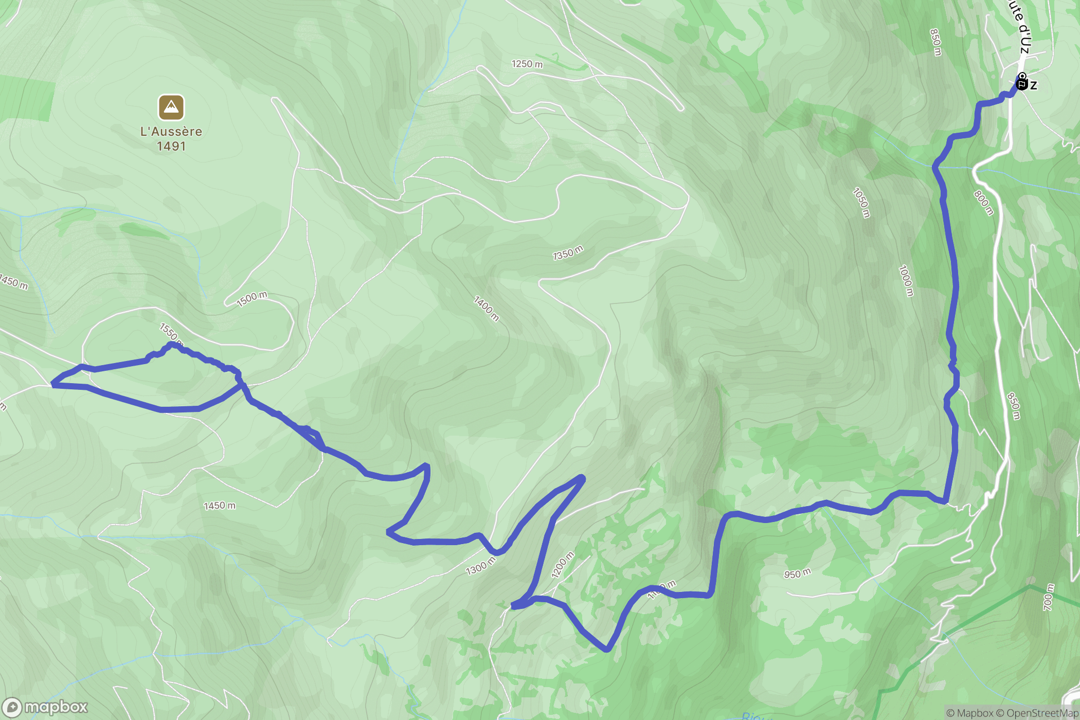 Uz : carte du parcours de randonnée - France