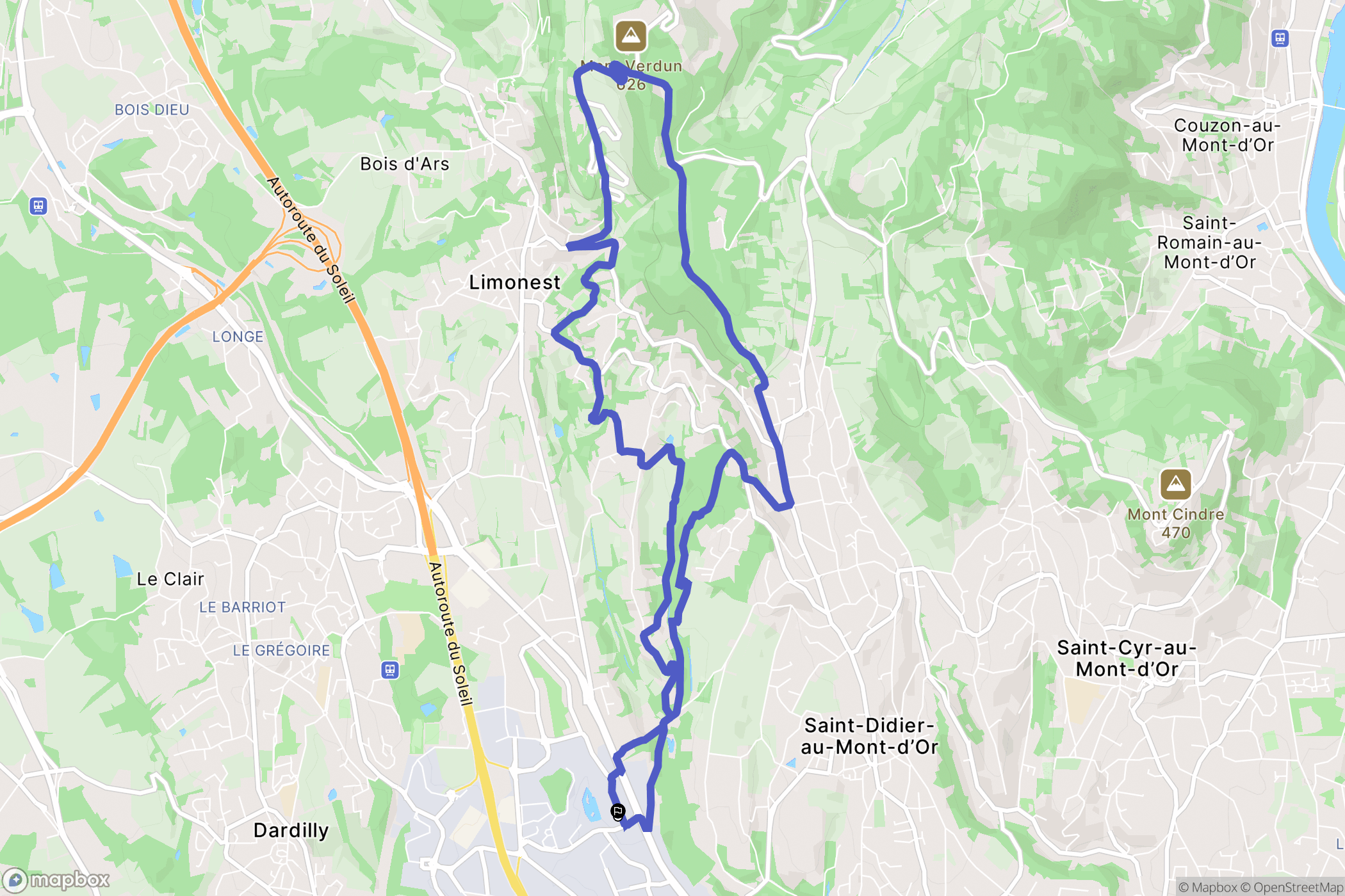Limonest : carte du parcours de randonnée - France