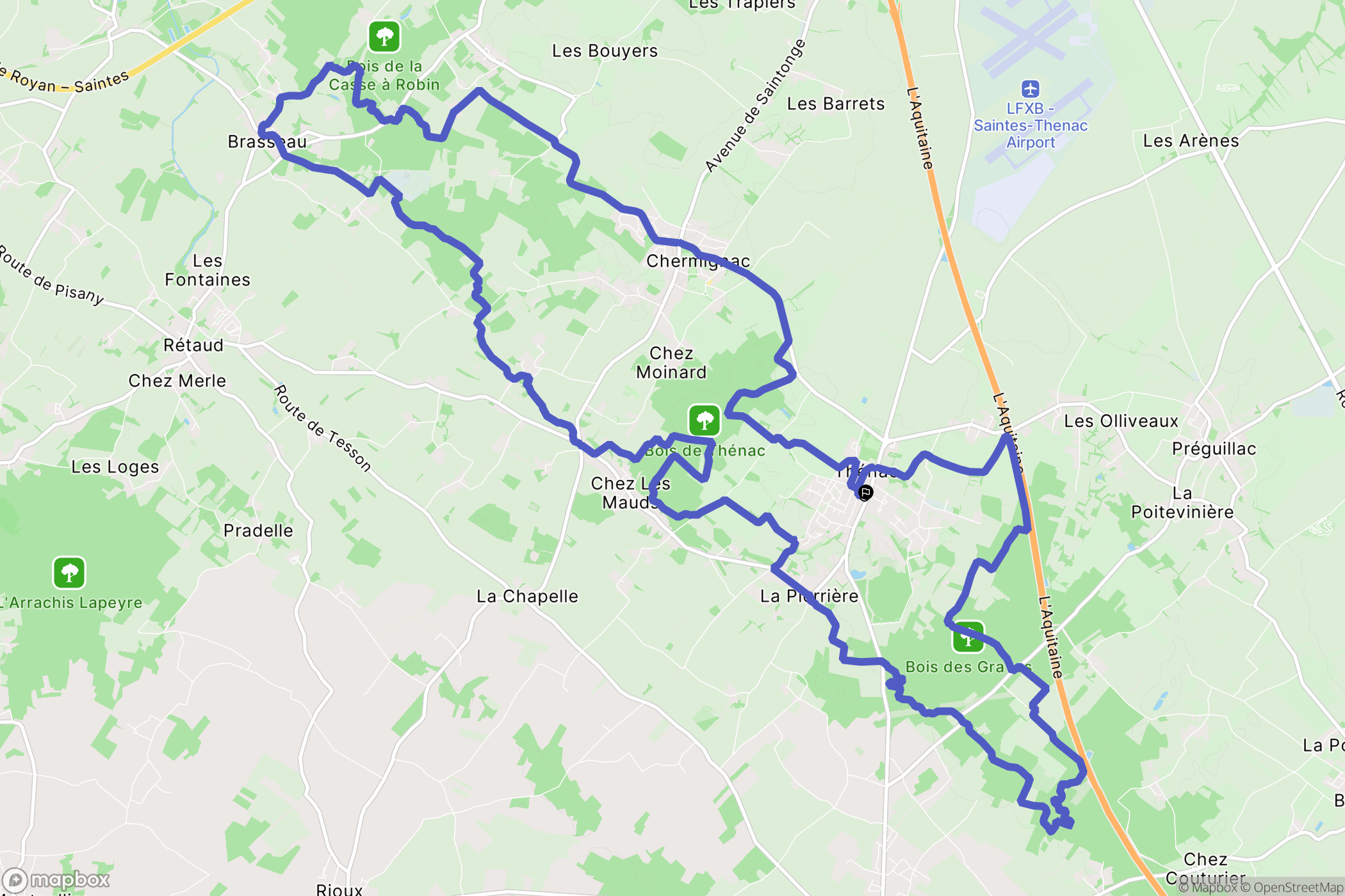 Thénac : carte du parcours de randonnée - France