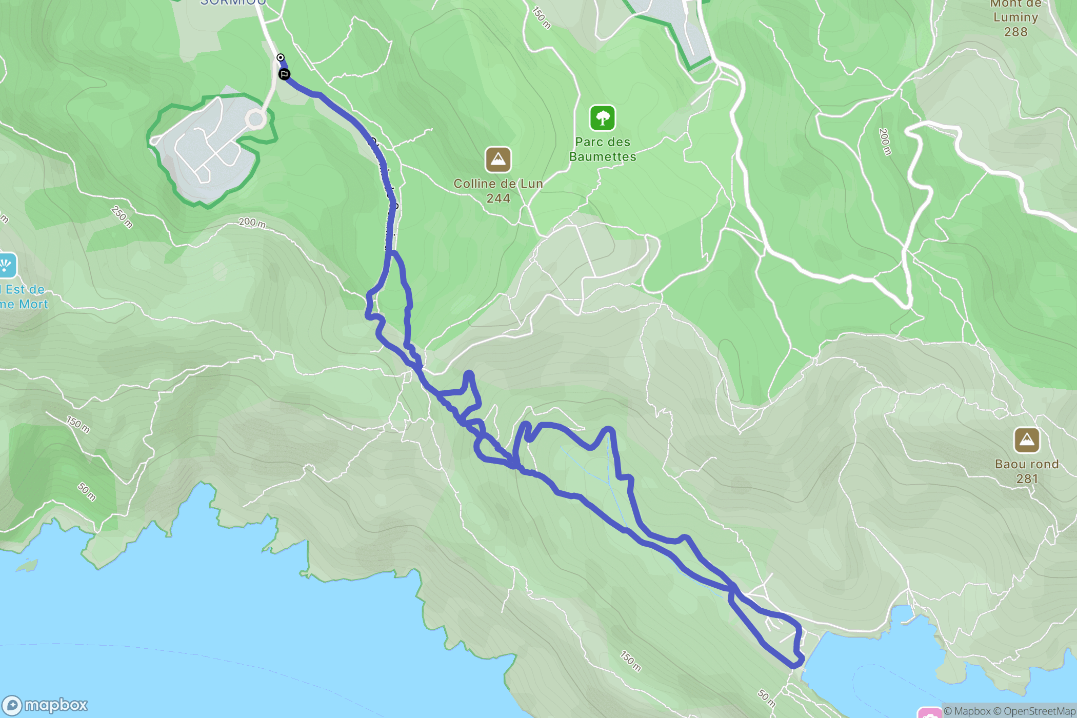 Sormiou : carte du parcours de randonnée - France