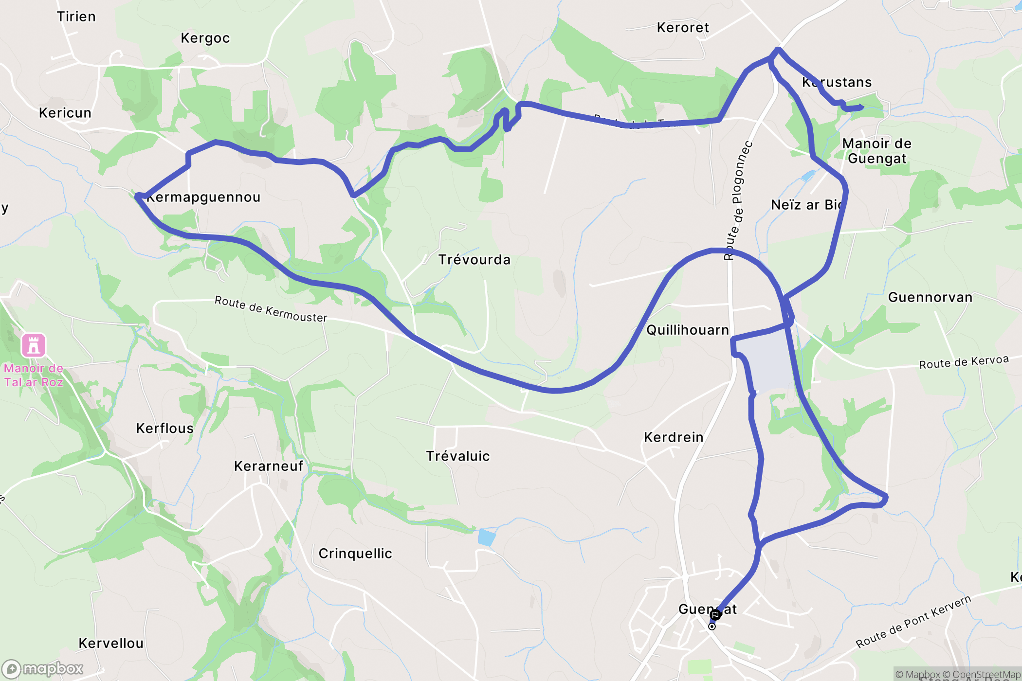 Guengat : carte du parcours de randonnée - France