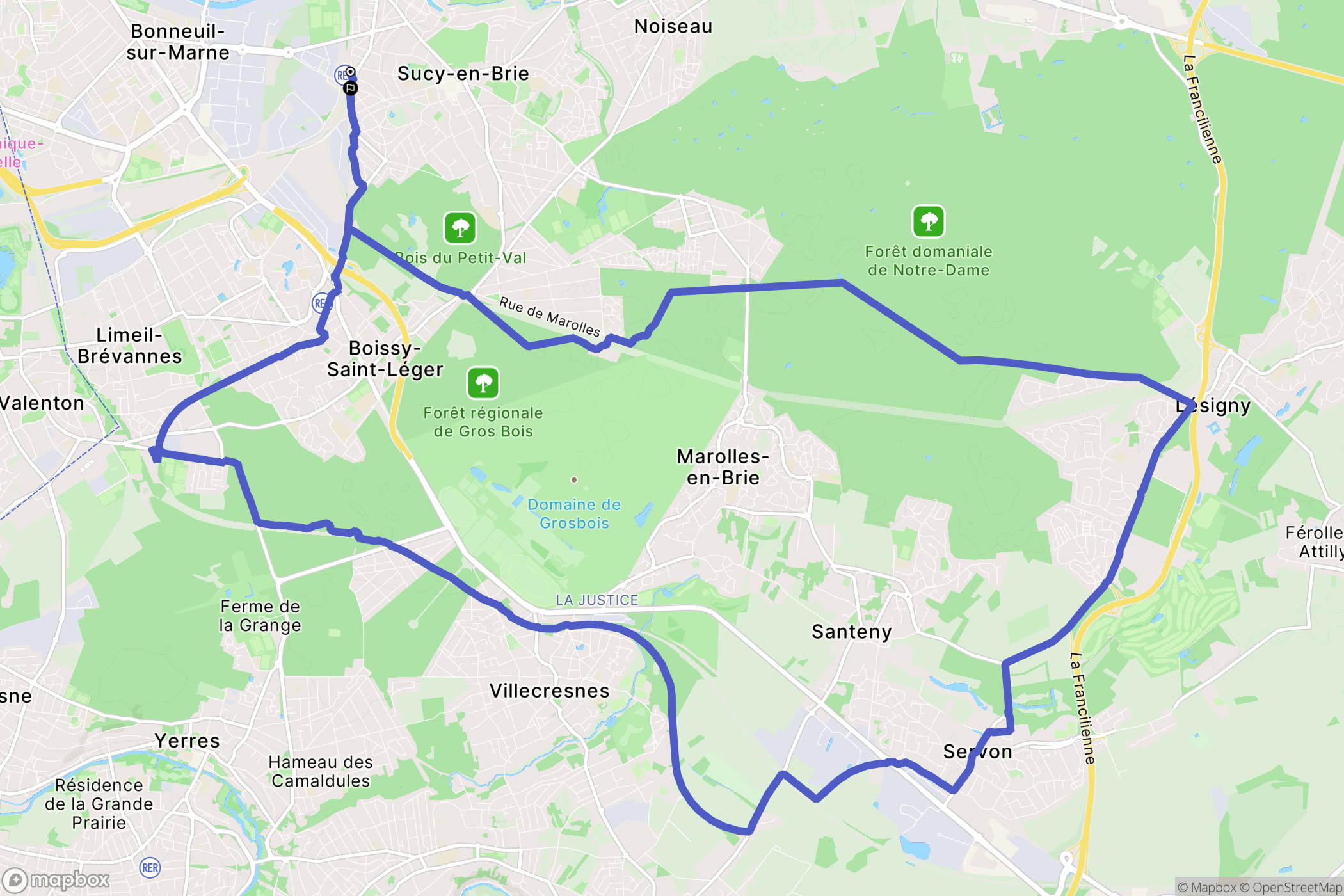 Sucy-en-Brie : carte du parcours de randonnée - France