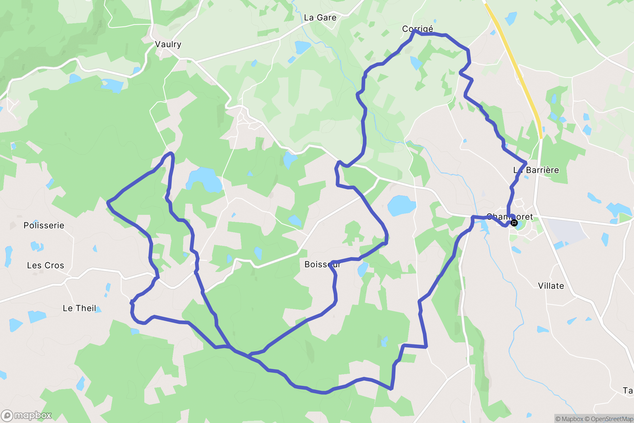 Chamboret : carte du parcours de randonnée - France