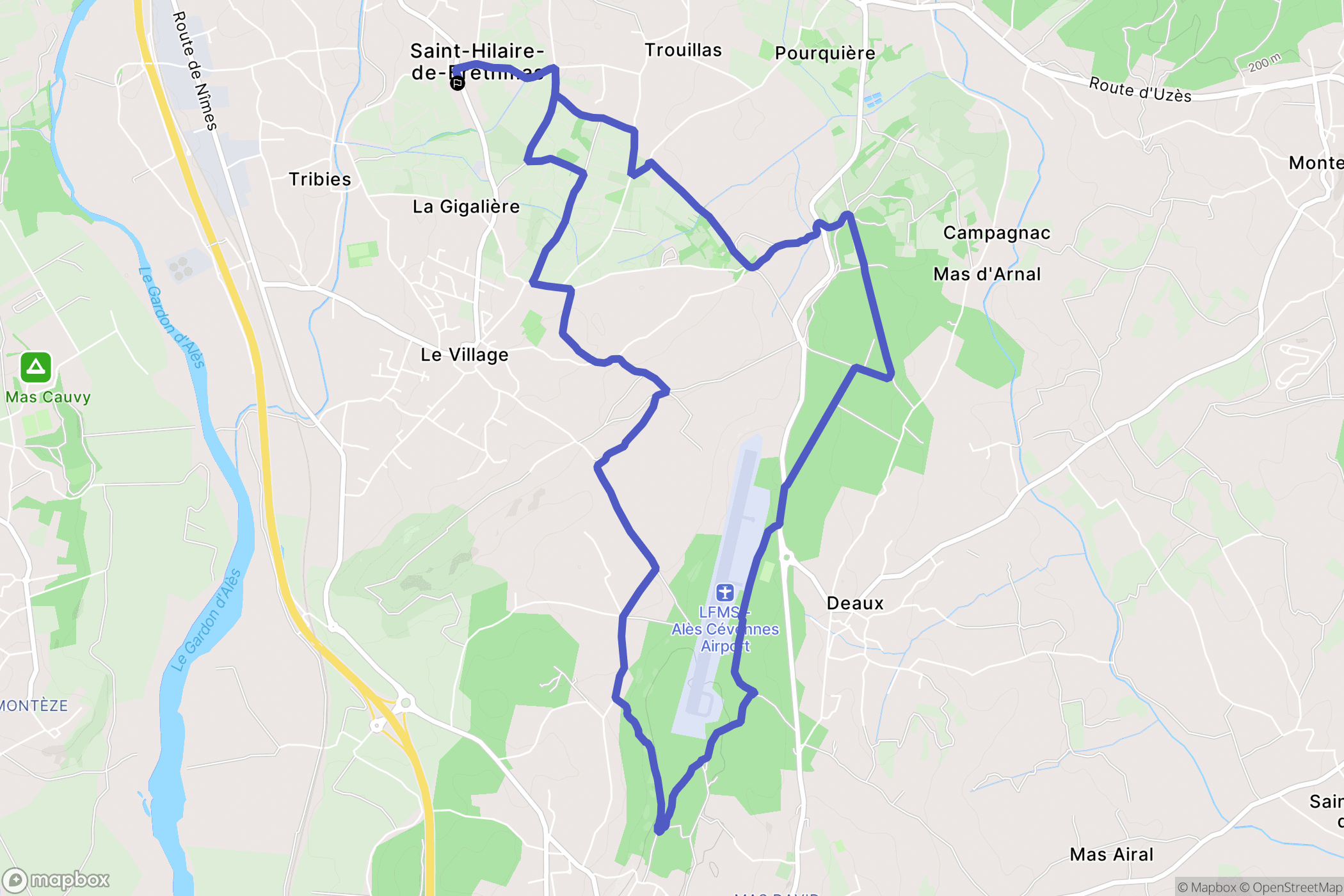 Saint Hilaire de Brethmas : carte du parcours de randonnée - France