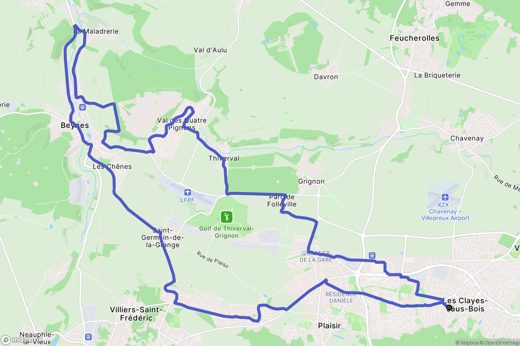 Les Clayes-sous-Bois : carte du parcours de randonnée - France