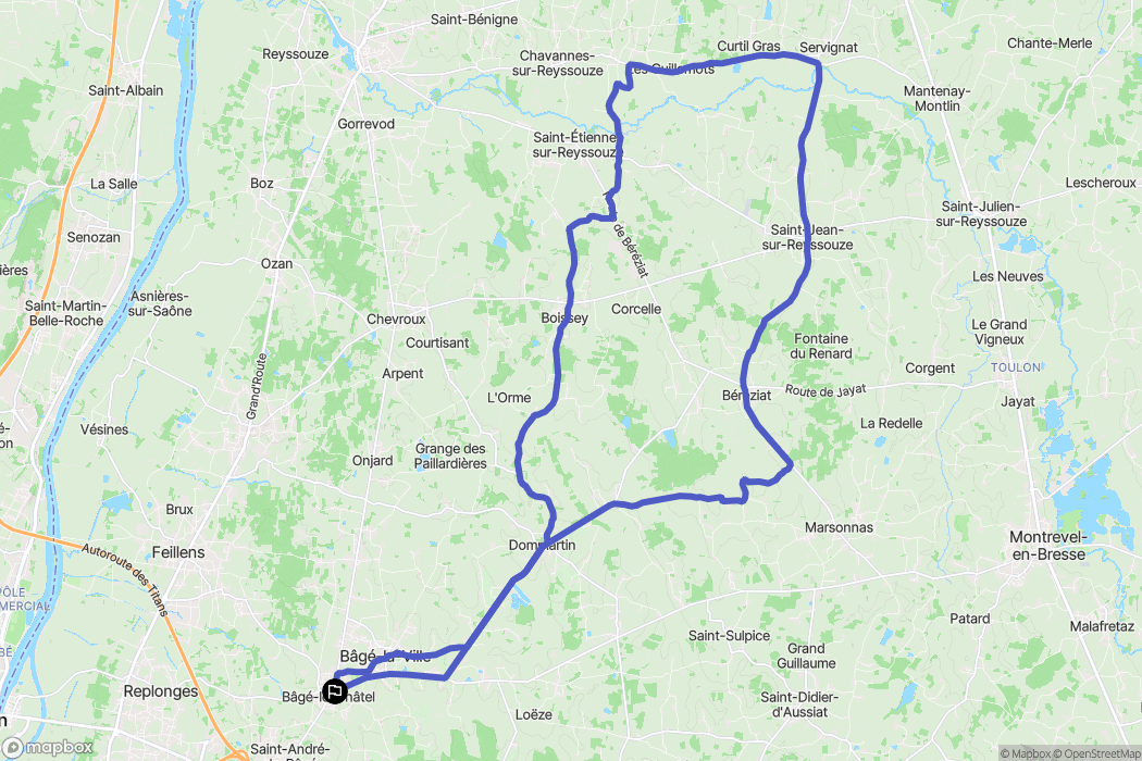 Bâgé-le-Châtel : carte du parcours de randonnée - France