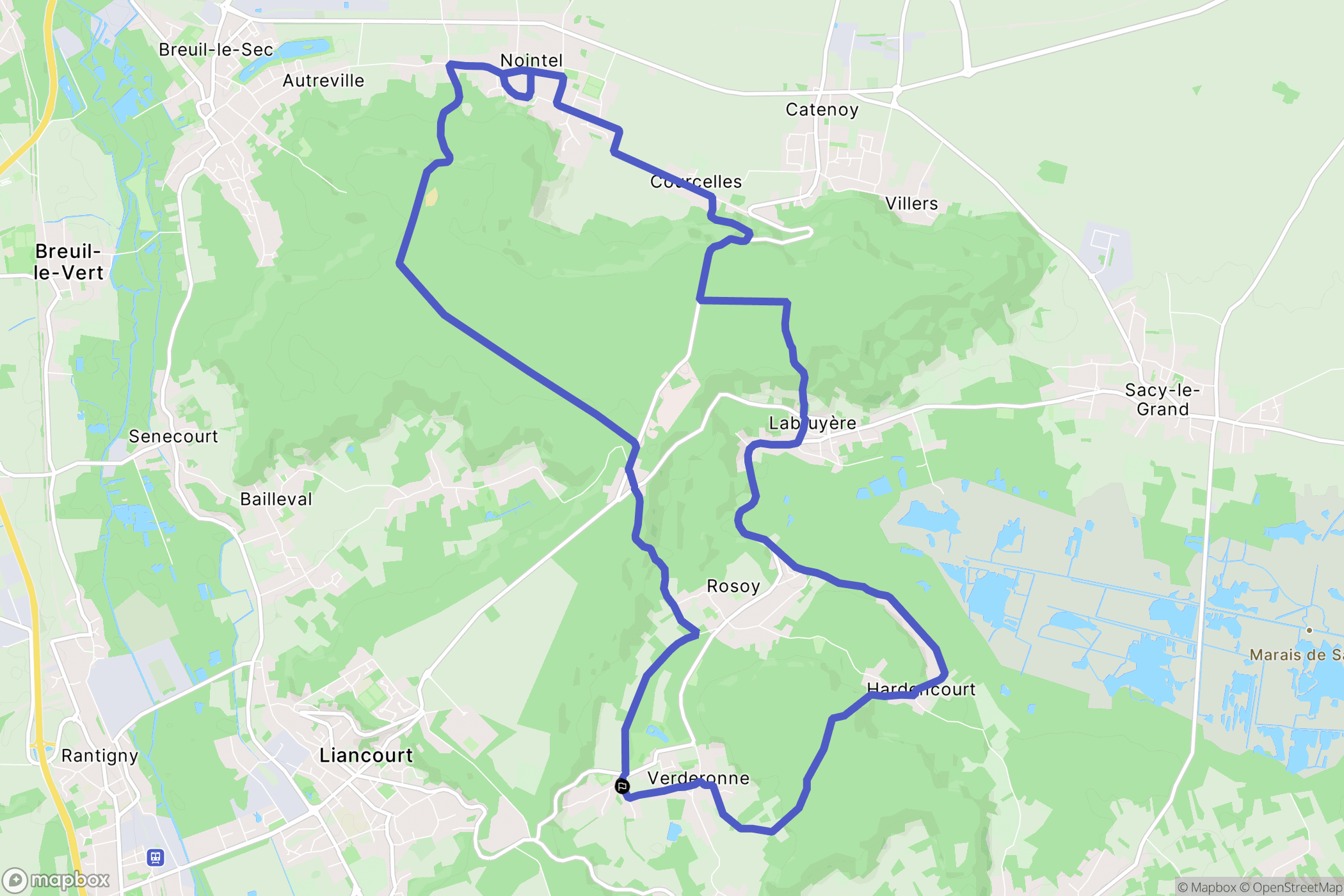 Verderonne : carte du parcours de randonnée - France