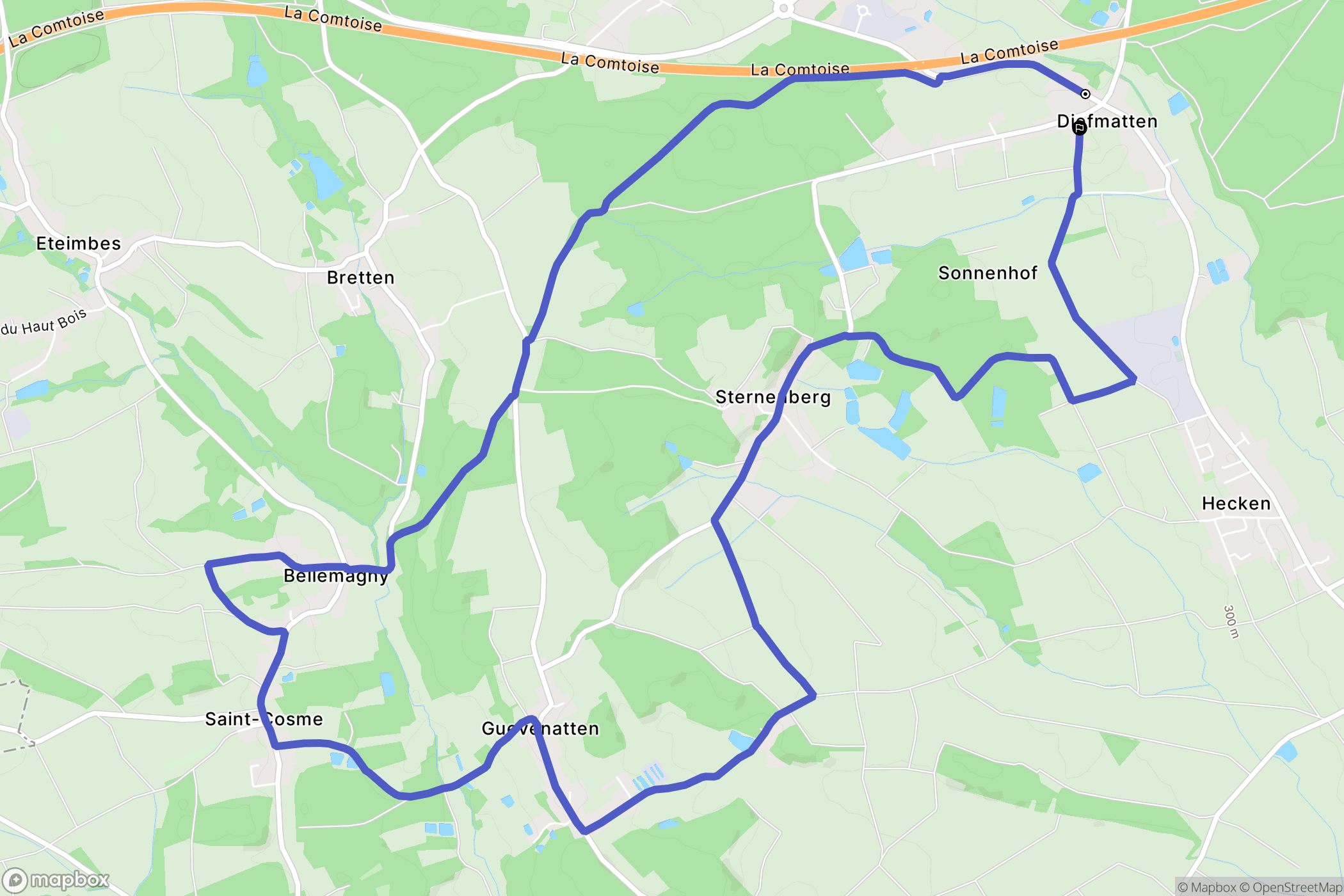 Diefmatten : carte du parcours de randonnée - France