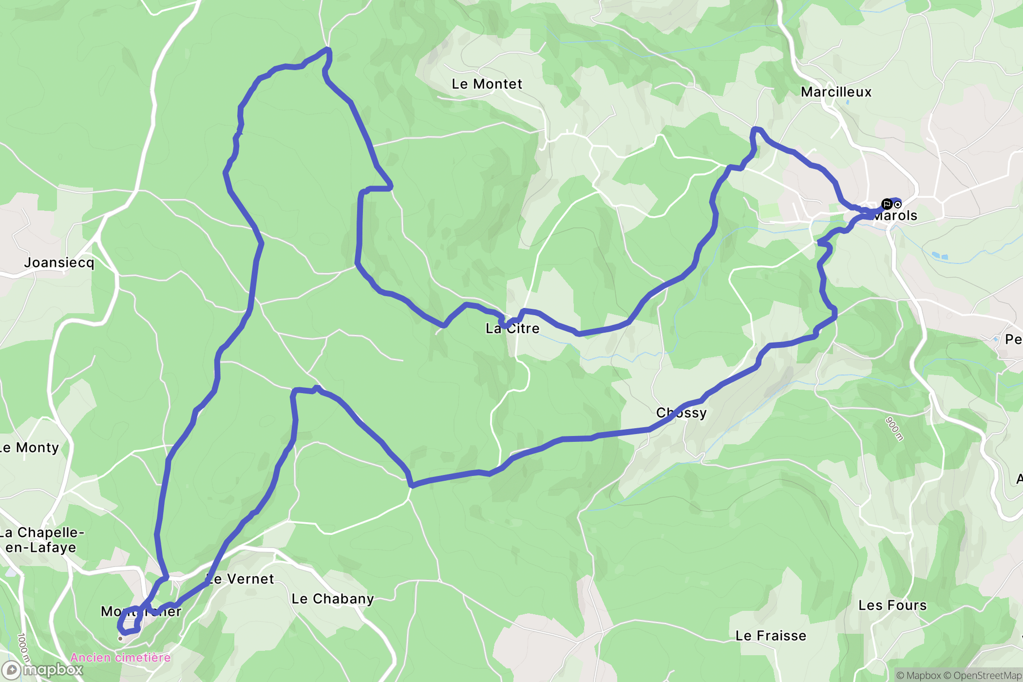 Marols : carte du parcours de randonnée - France
