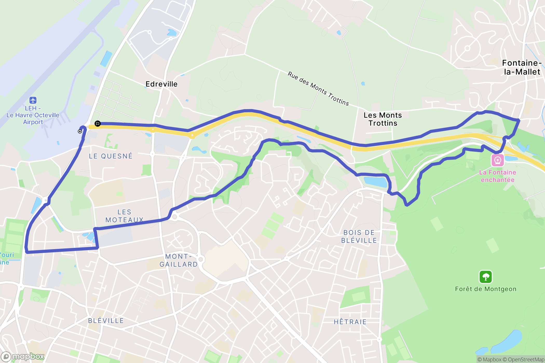 Le Havre : carte du parcours de randonnée - France