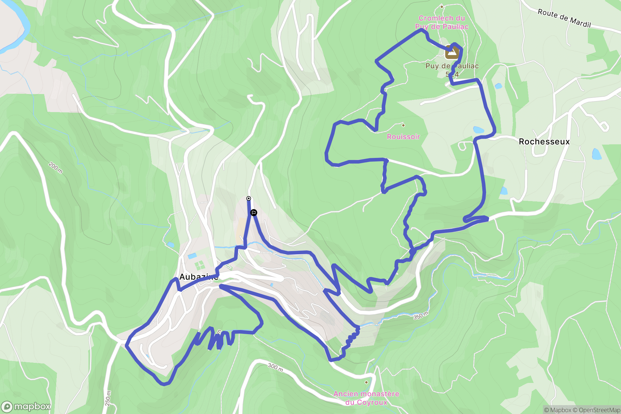 Aubazine : carte du parcours de randonnée - France