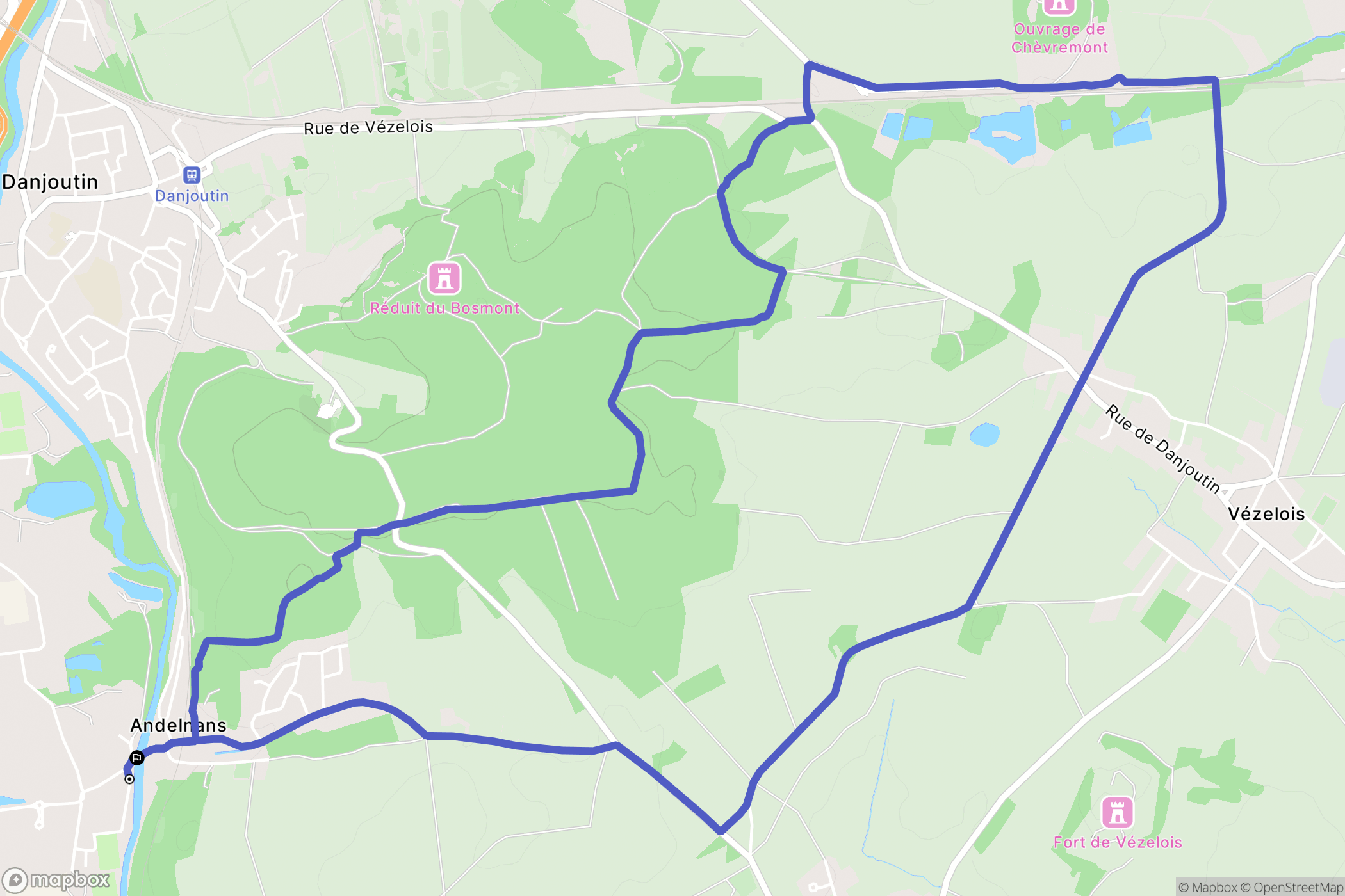 Andelnans : carte du parcours de randonnée - France