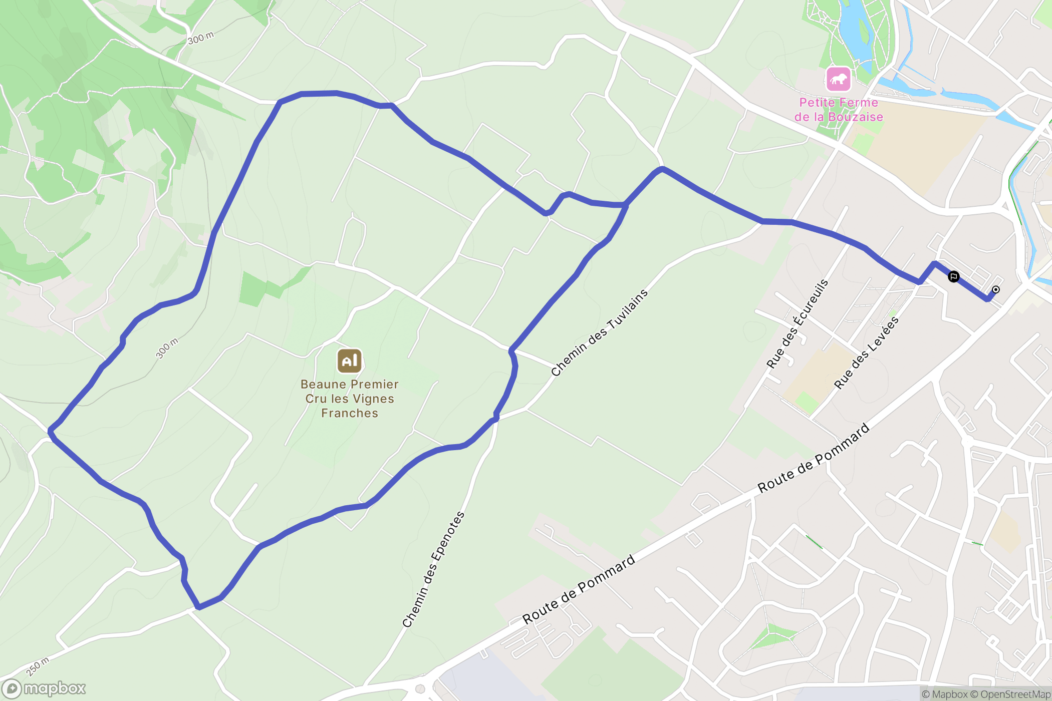 Beaune : carte du parcours de randonnée - France