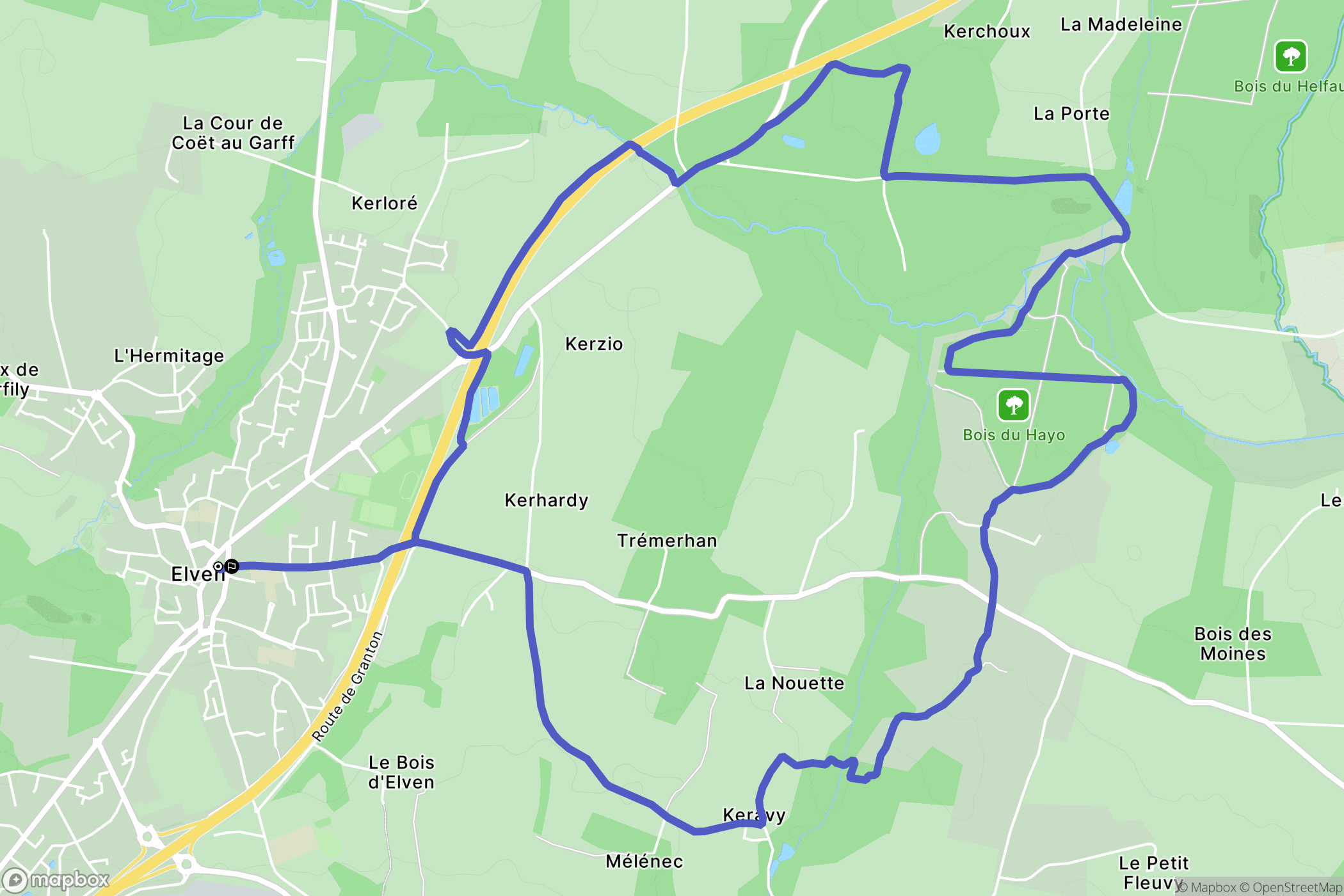 Elven : carte du parcours de randonnée - France