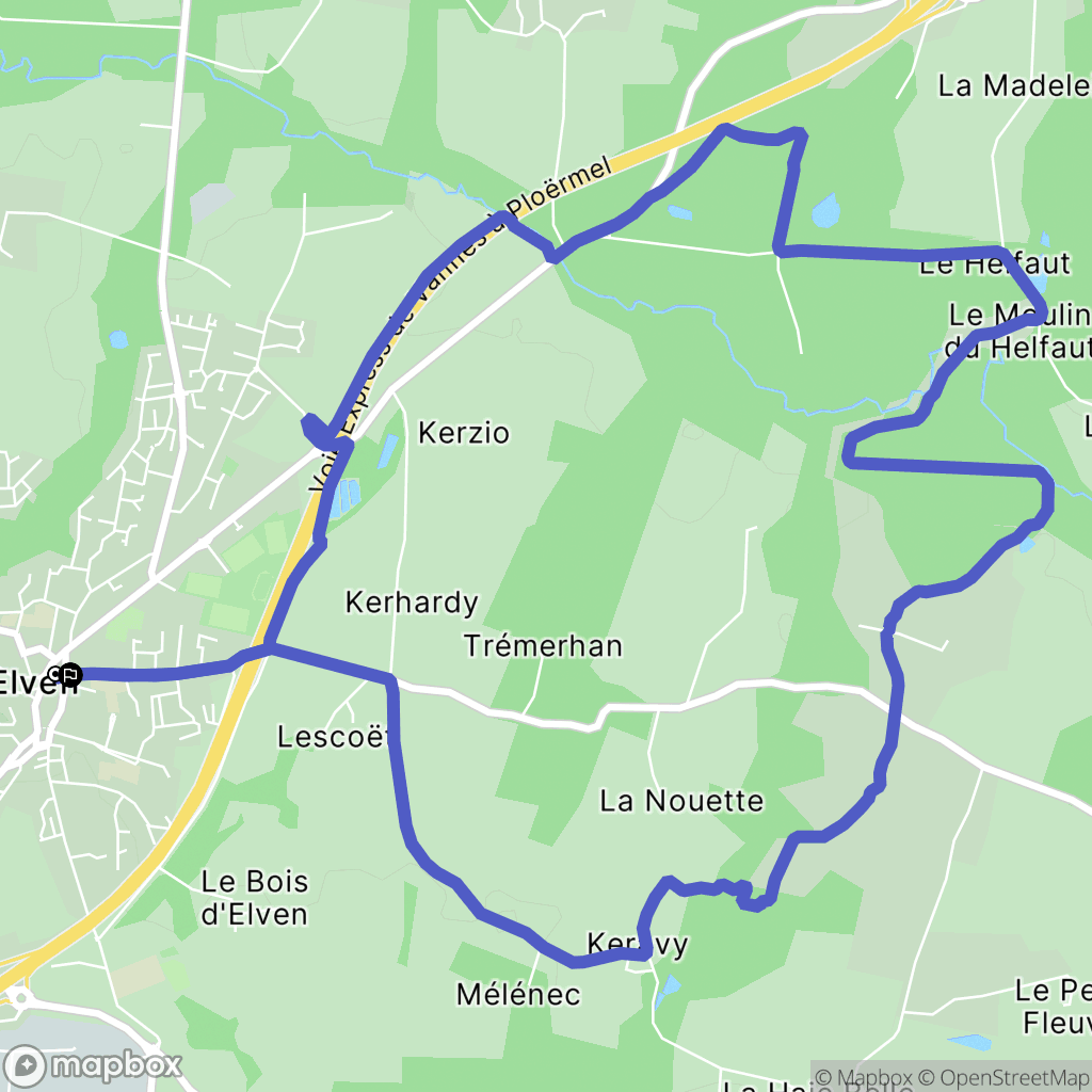 Elven : carte du parcours de randonnée - France