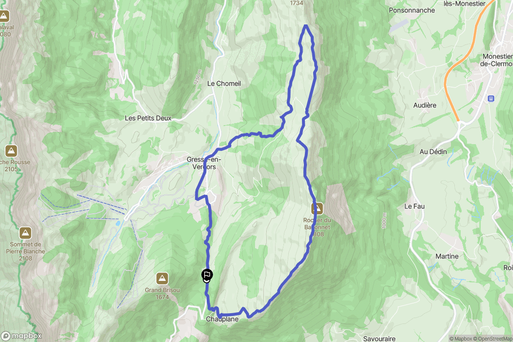Gresse-en-Vercors : carte du parcours de randonnée - France