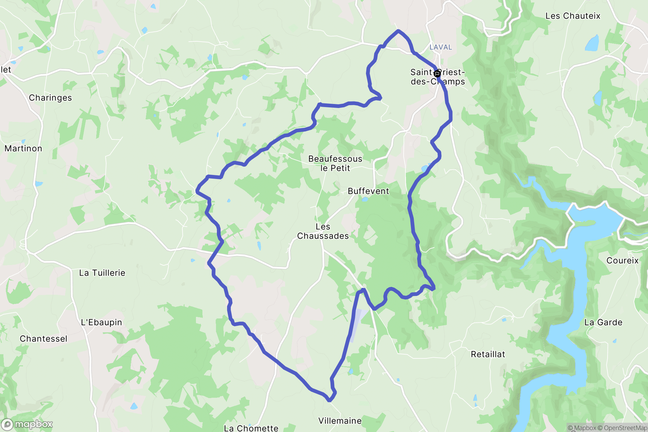 Saint-Priest-des-Champs : carte du parcours de randonnée - France